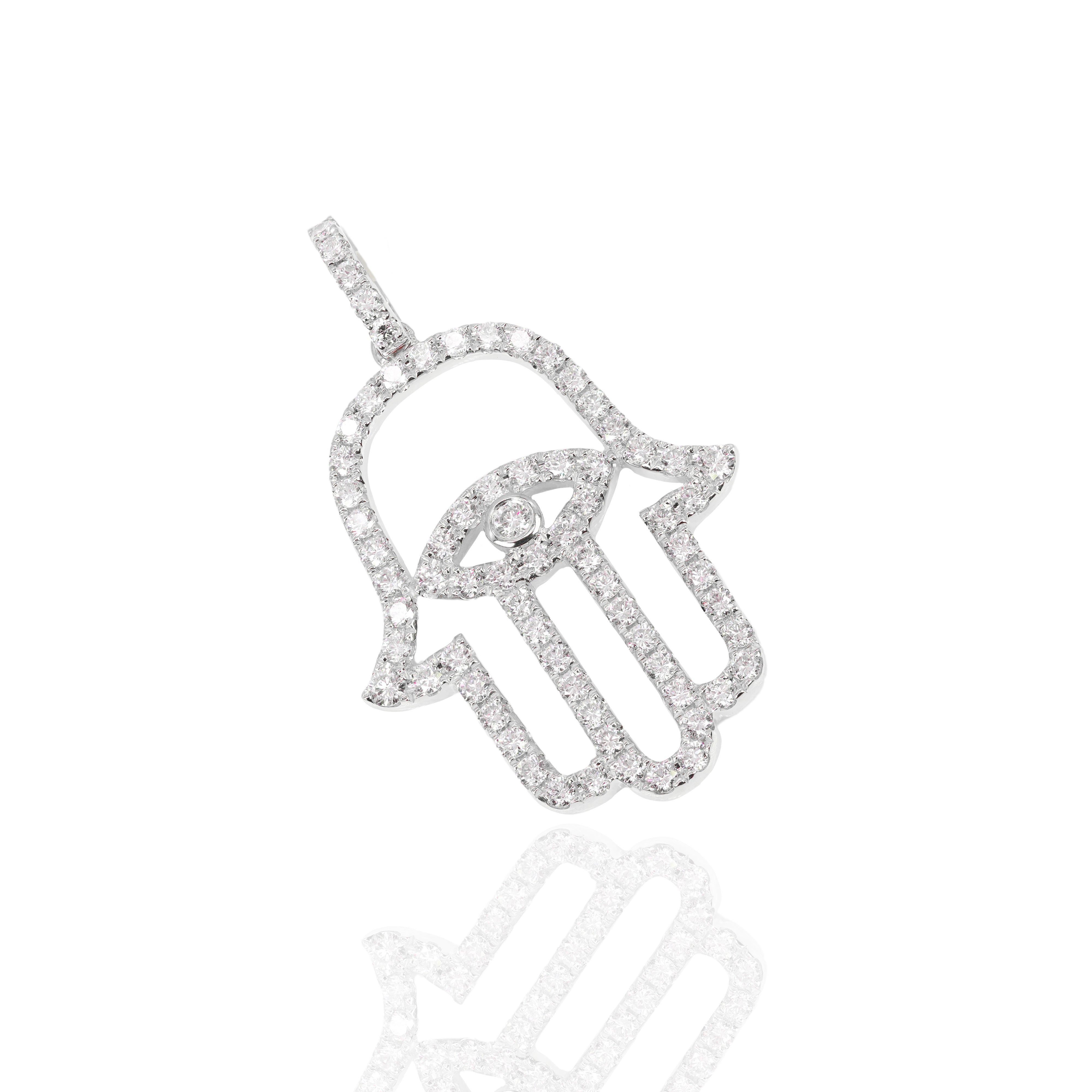 Hamza Hand Outline Diamond Pendant