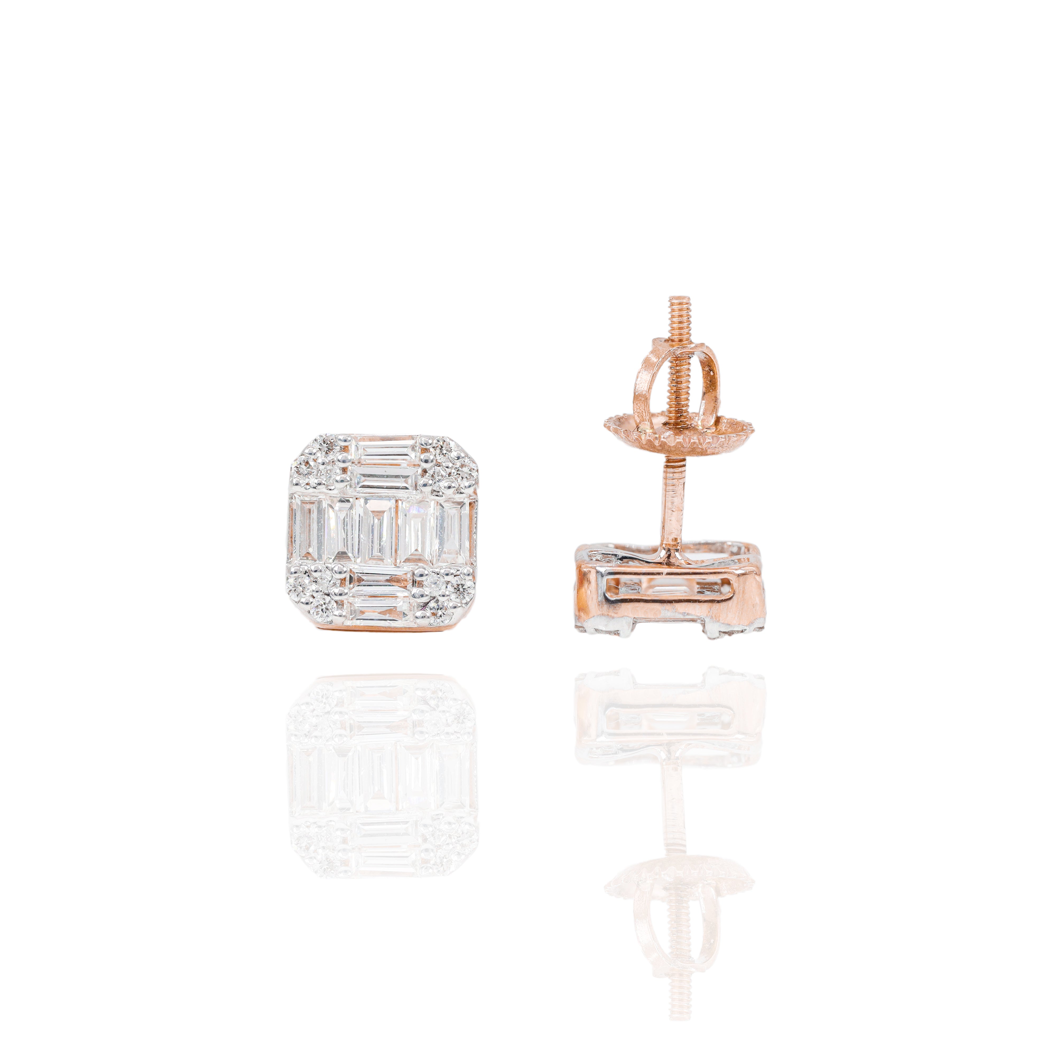 Square Baguette Diamond Cluster Earrings