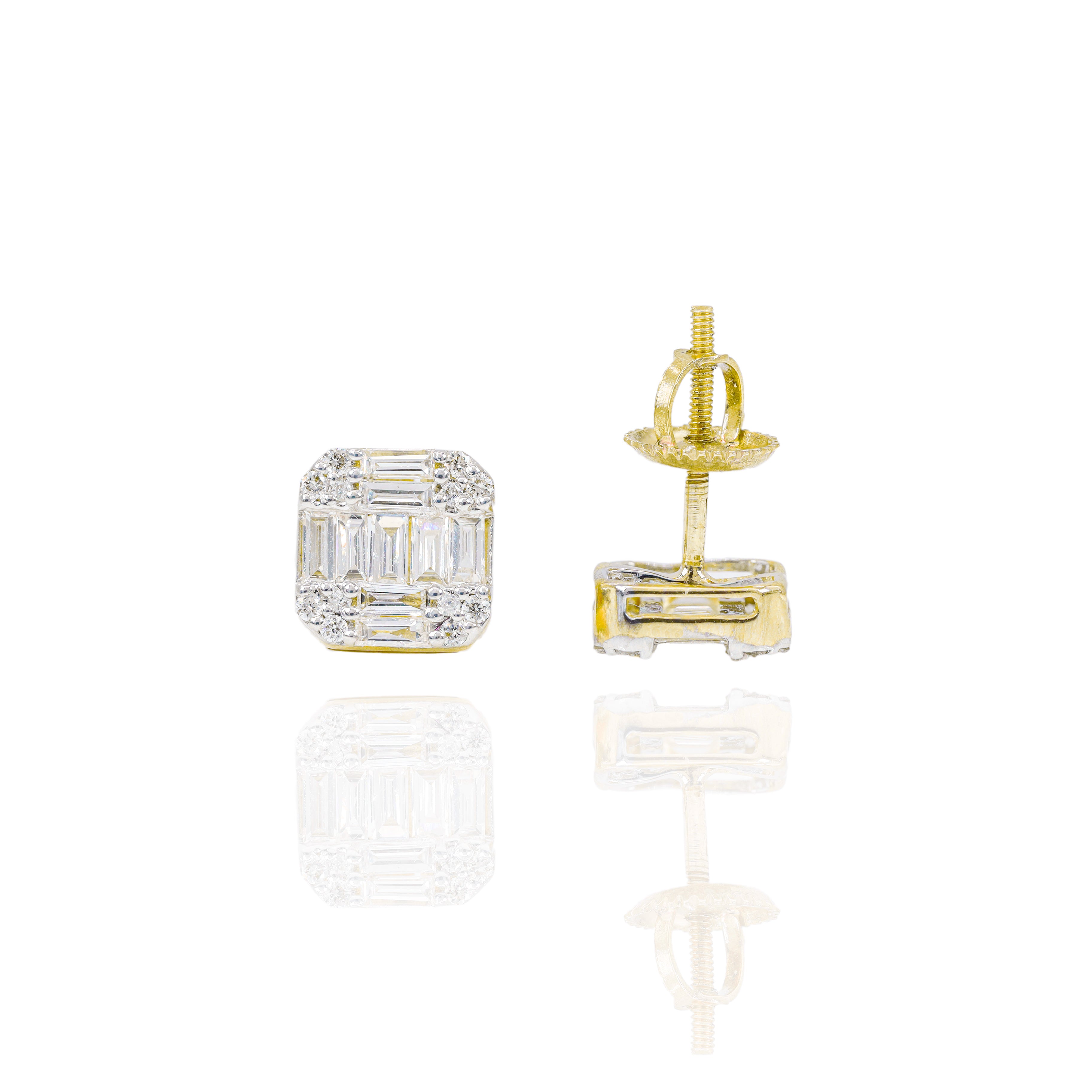 Square Baguette Diamond Cluster Earrings