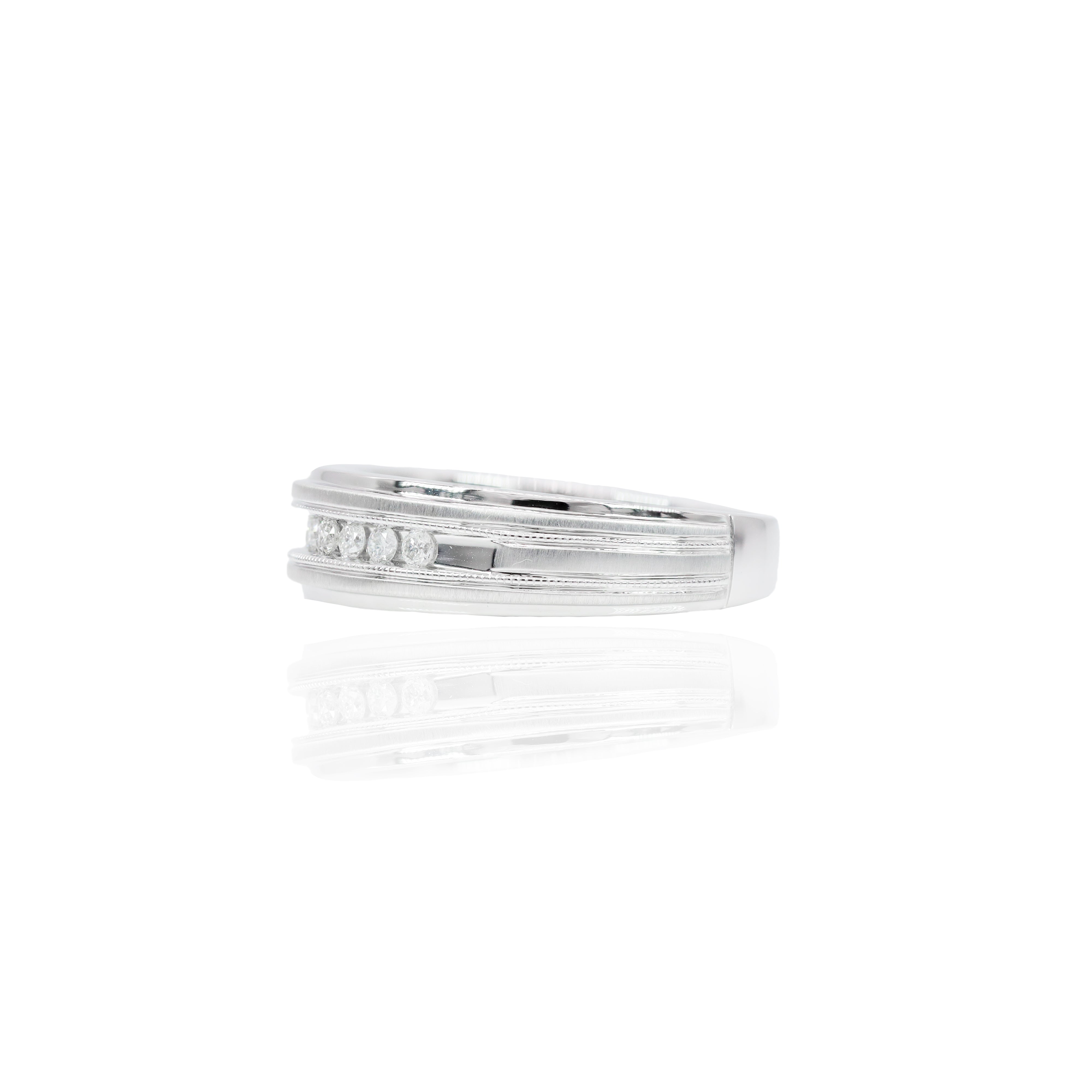 One Row Diamond Men's White Gold Band Ring