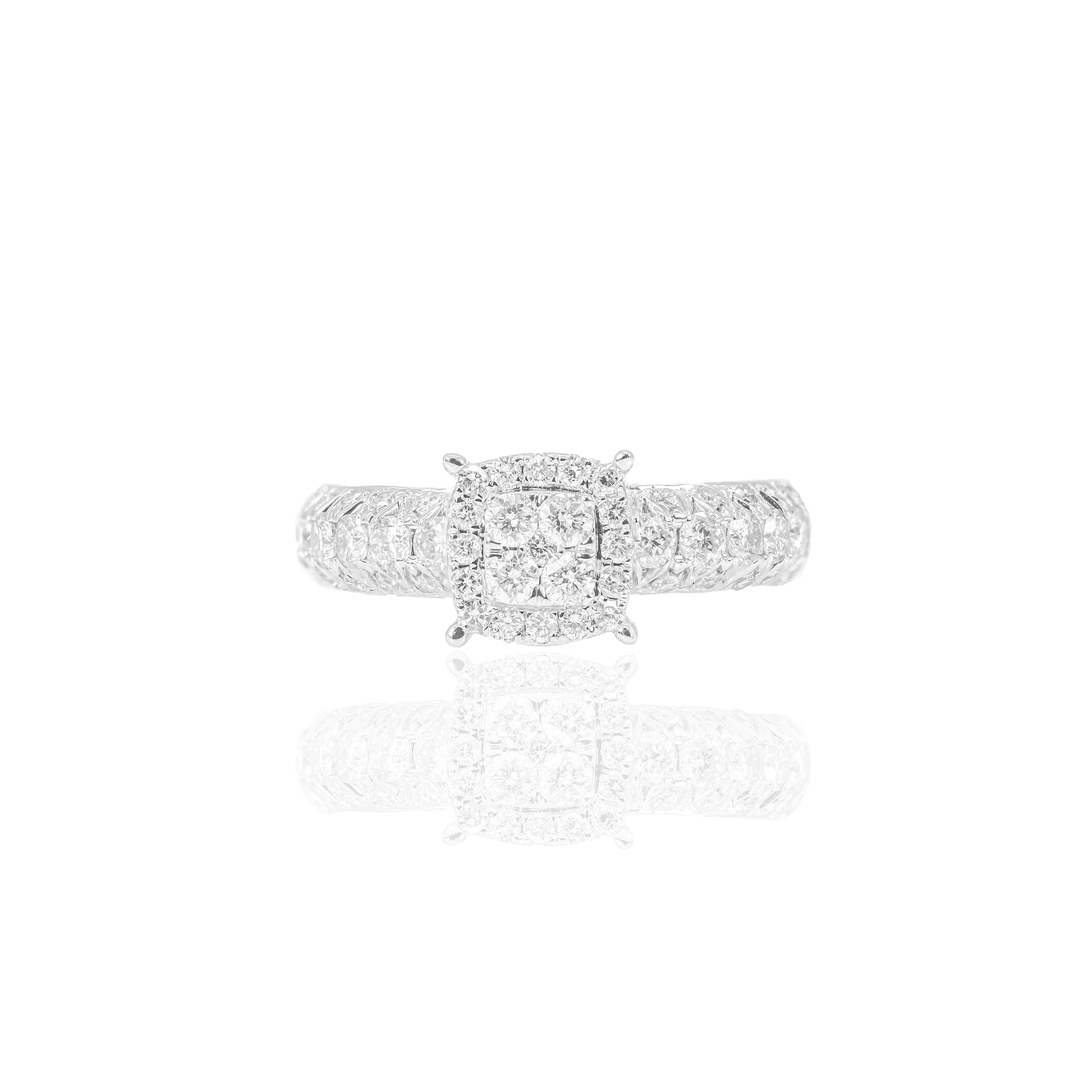 Round Diamond with Halo Engagement Ring with Band & Men's Band (TRIO-SET)