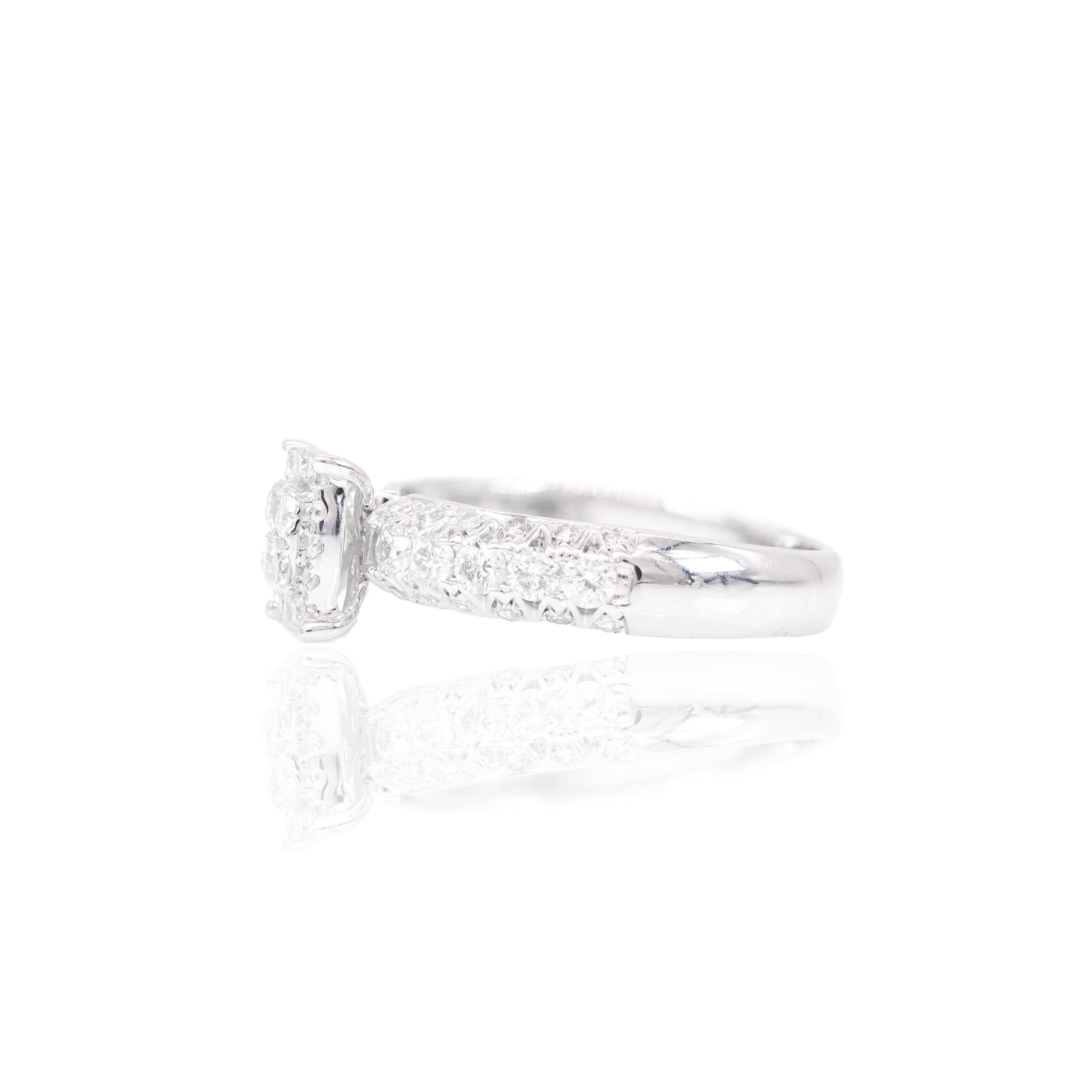 Round Diamond with Halo Engagement Ring with Band & Men's Band (TRIO-SET)