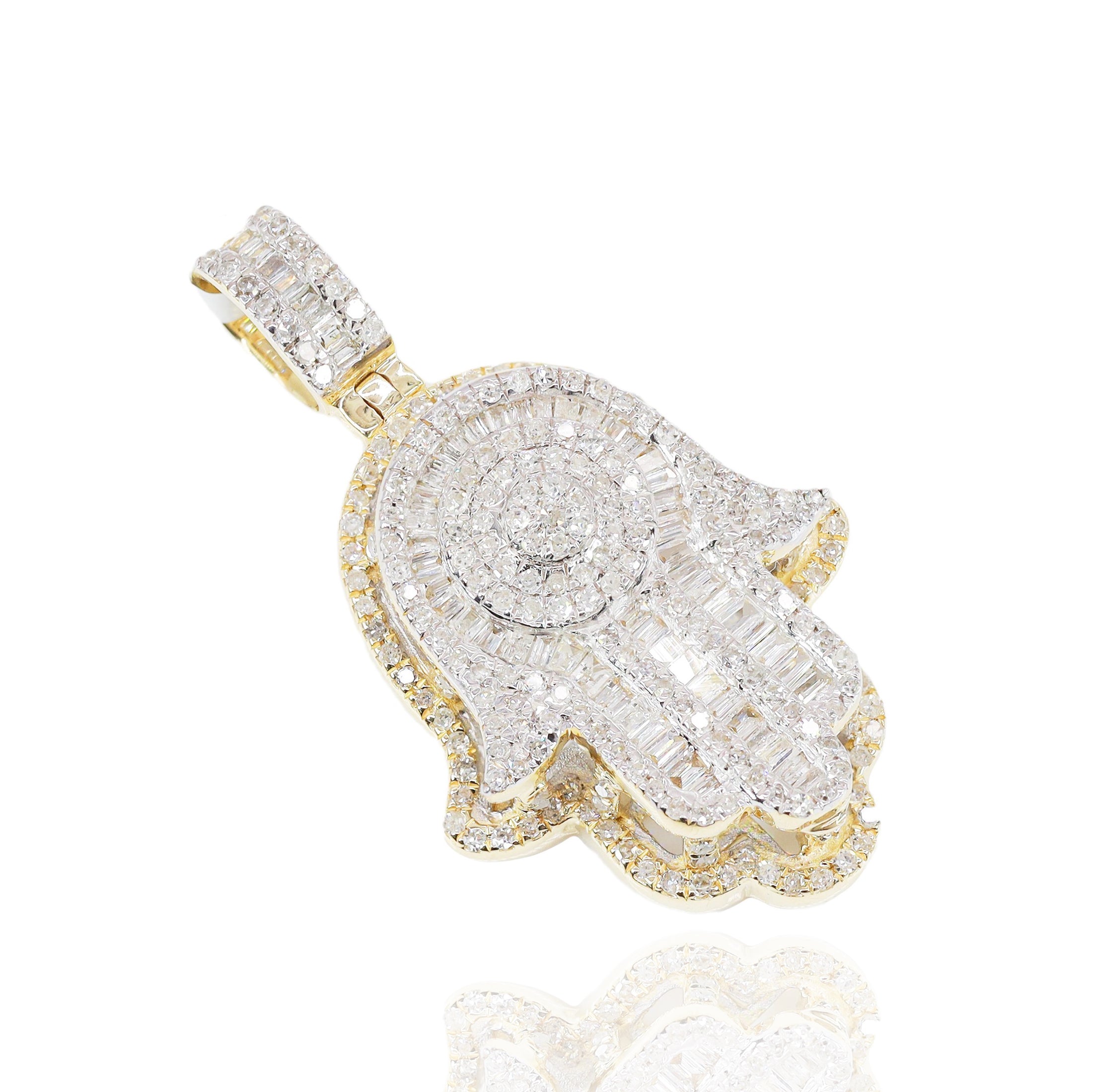 Two-Tone Hamza Hand Diamond Pendant