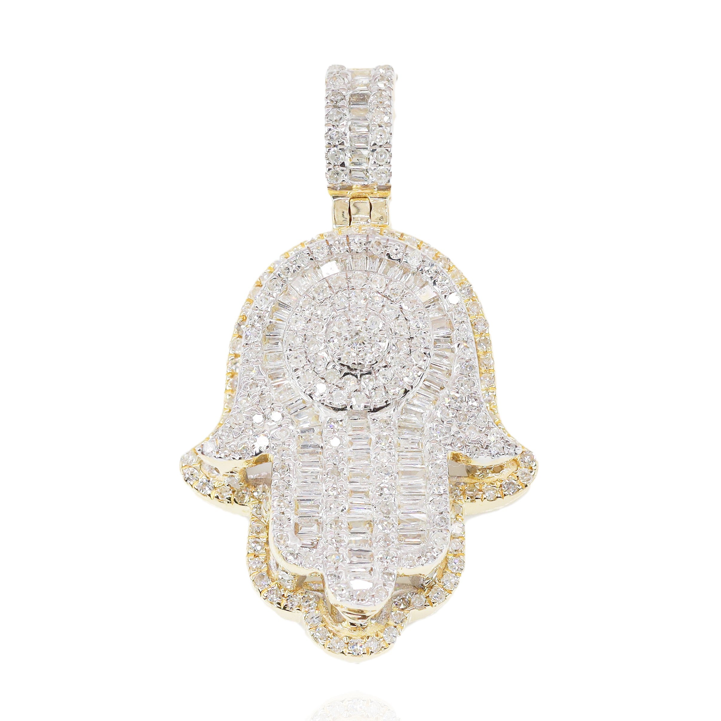Two-Tone Hamza Hand Diamond Pendant
