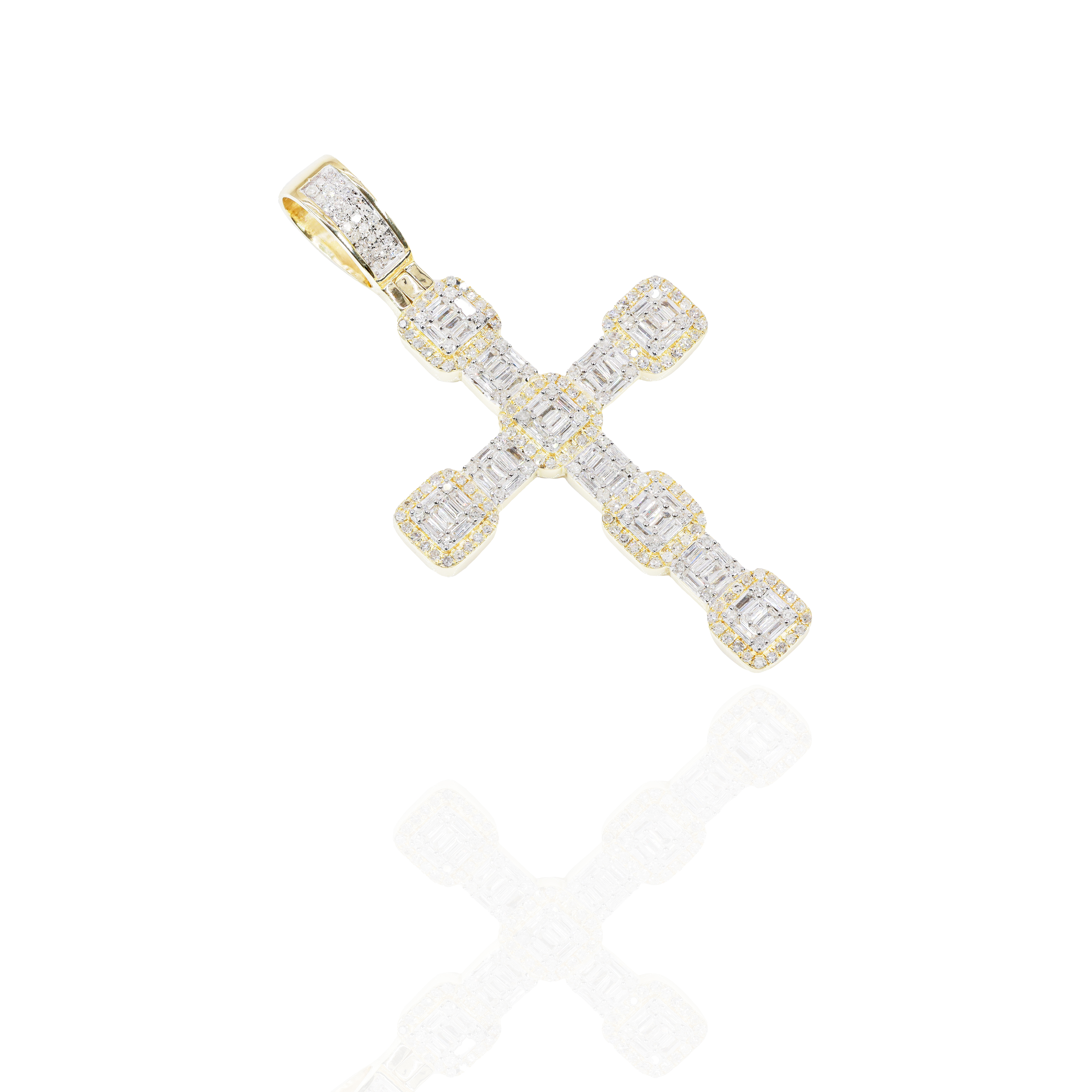 Large Baguette & Round Diamond Cross Pendant