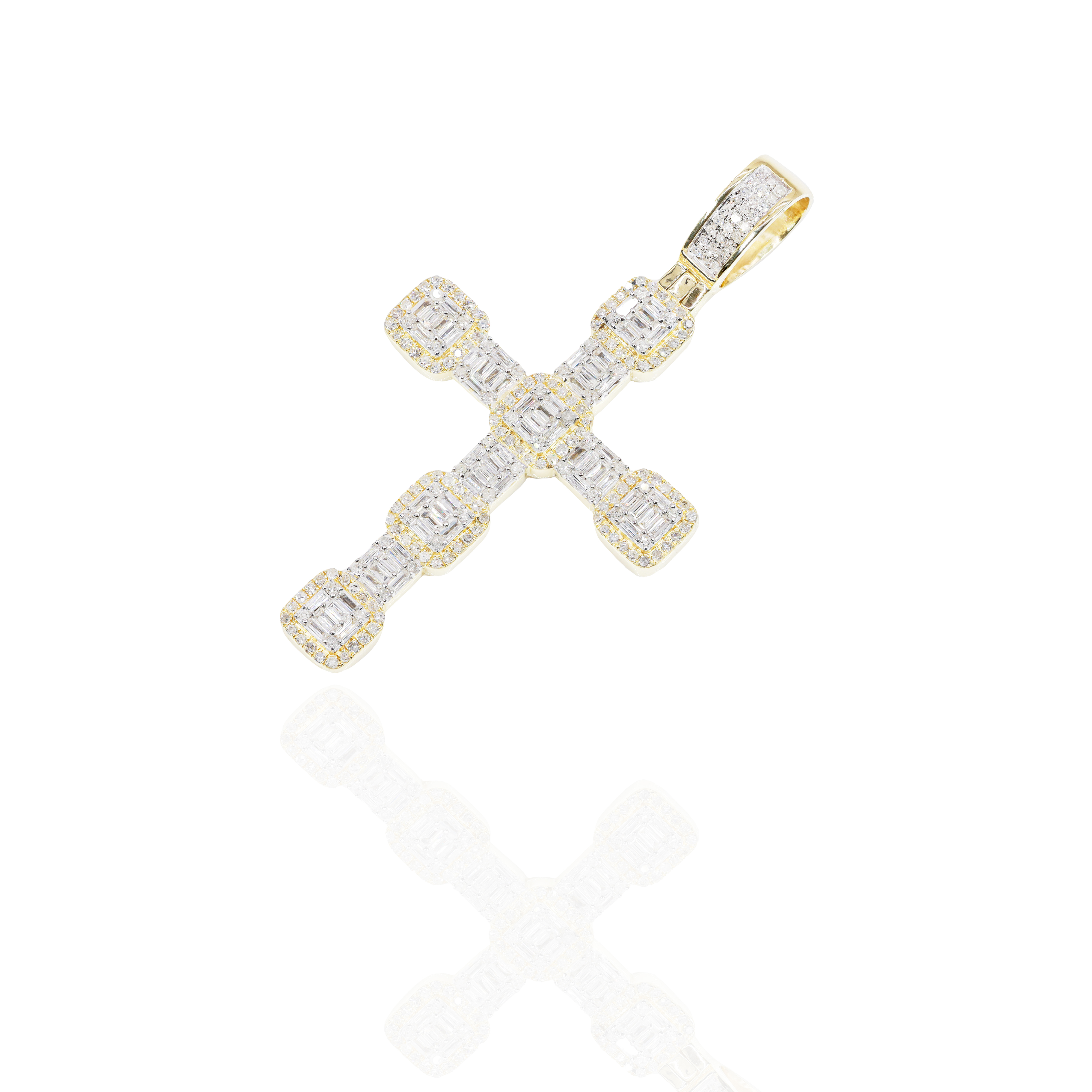 Large Baguette & Round Diamond Cross Pendant