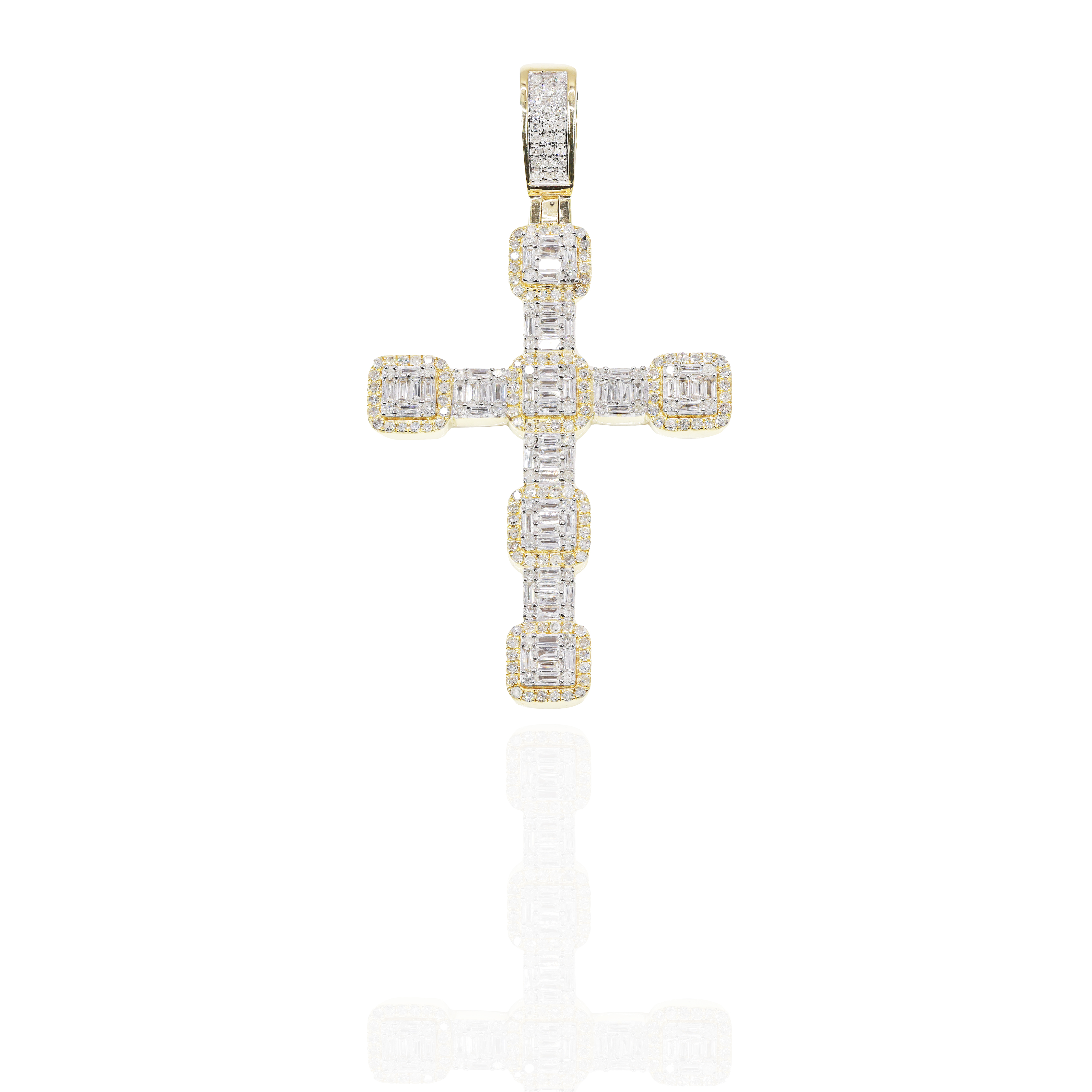 Large Baguette & Round Diamond Cross Pendant