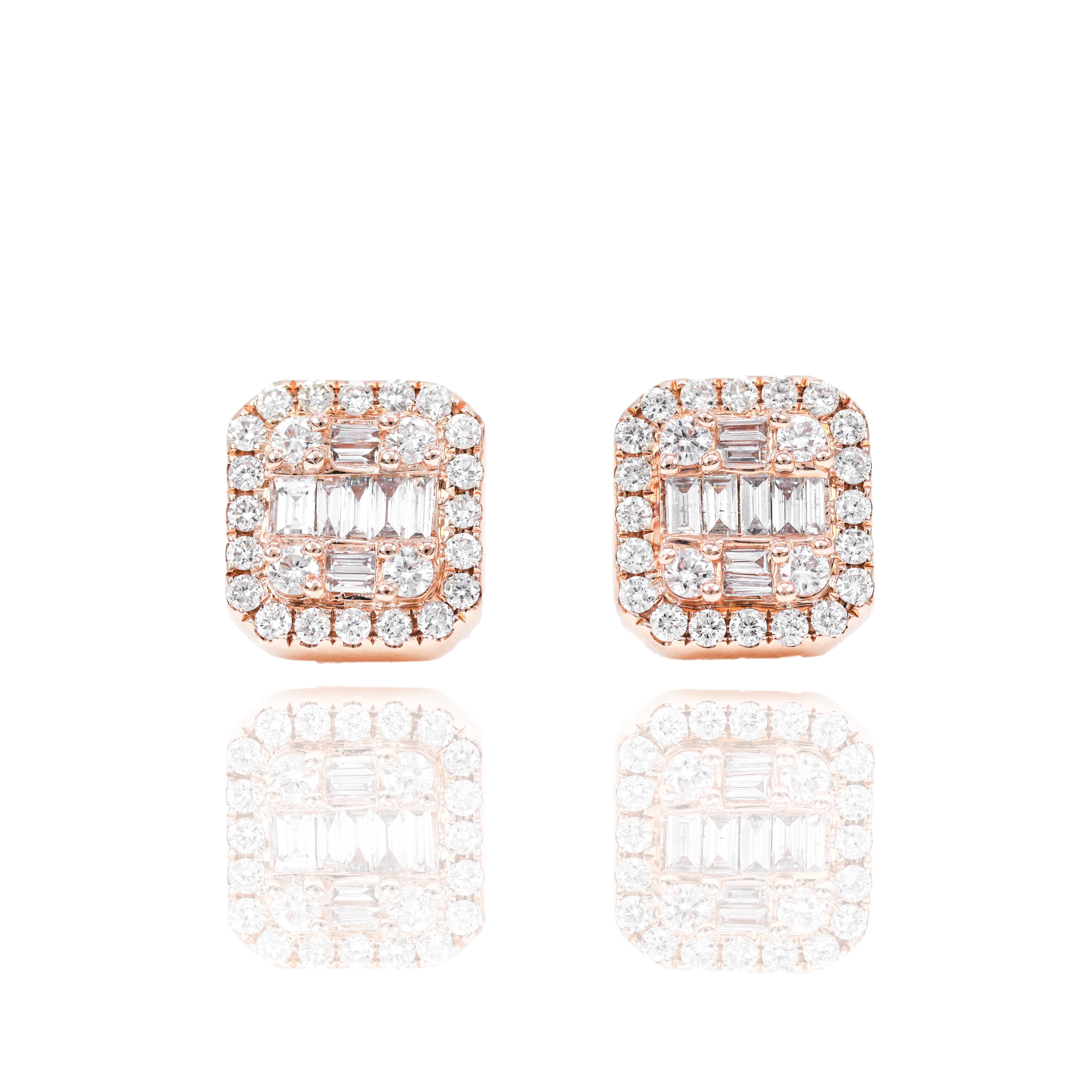 Baguette & Round Diamond Border Earrings
