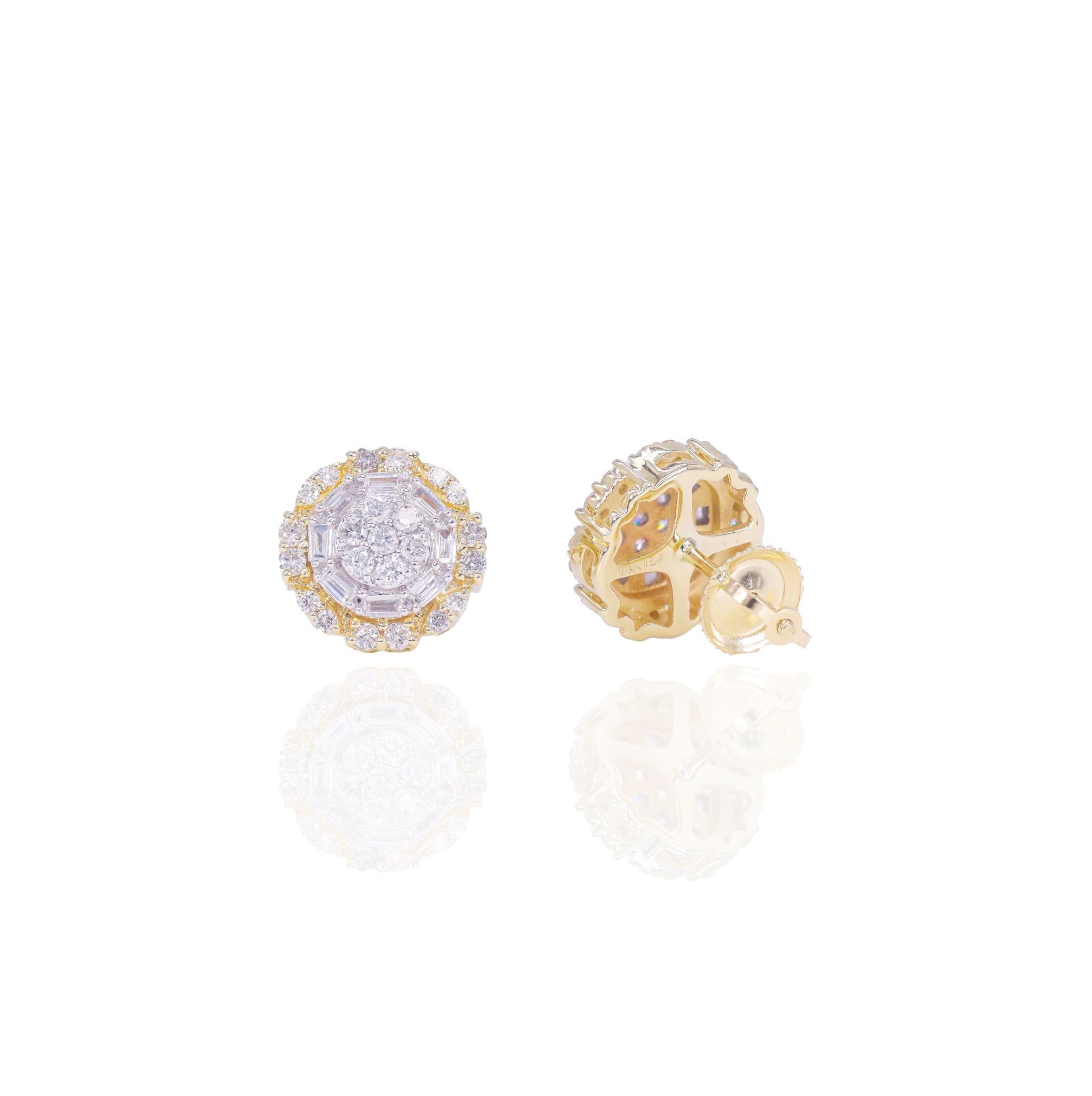 Layered Cluster Baguette & Round Diamond Earrings