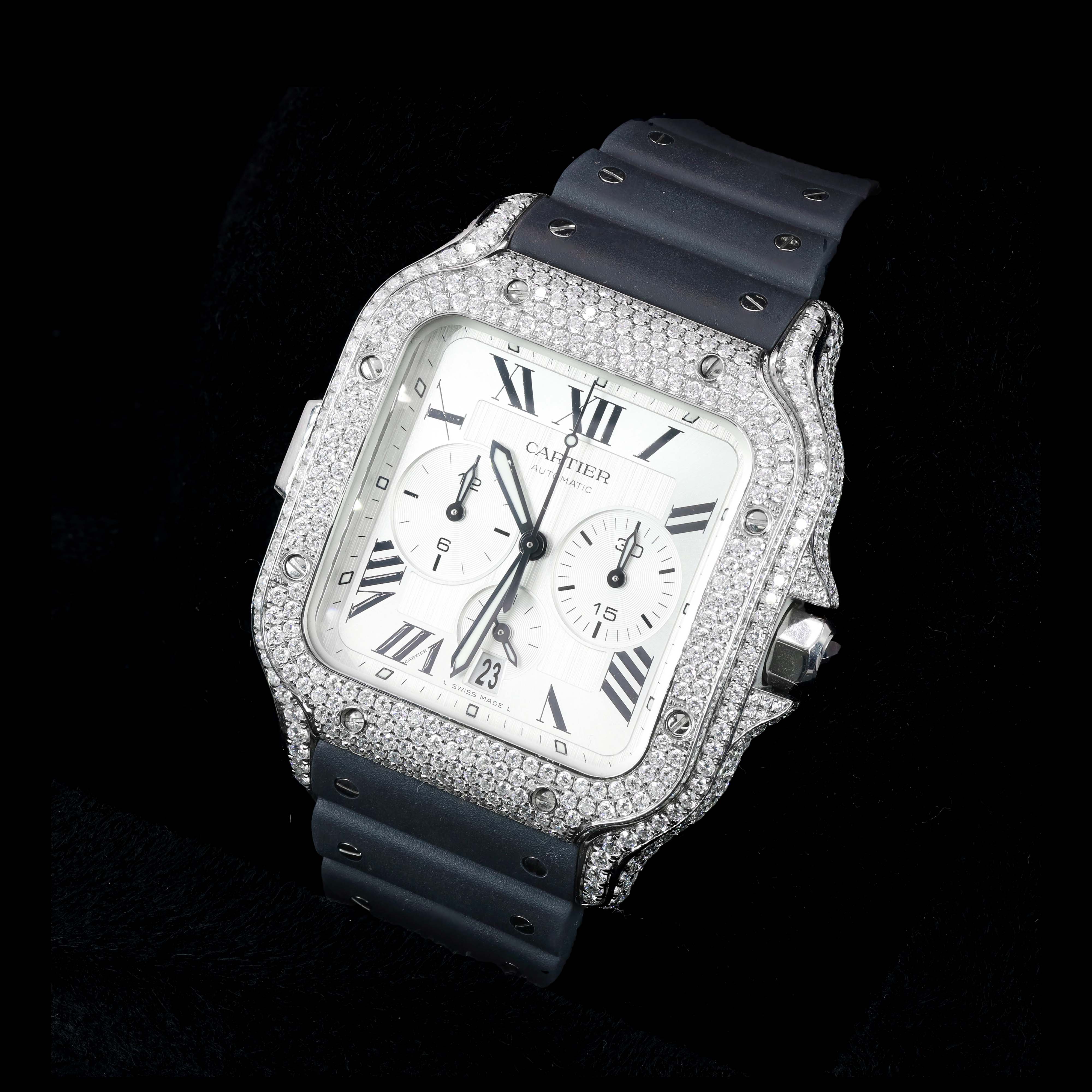 Cartier De Santos Chronograph XL Watch VVS Natural Diamonds