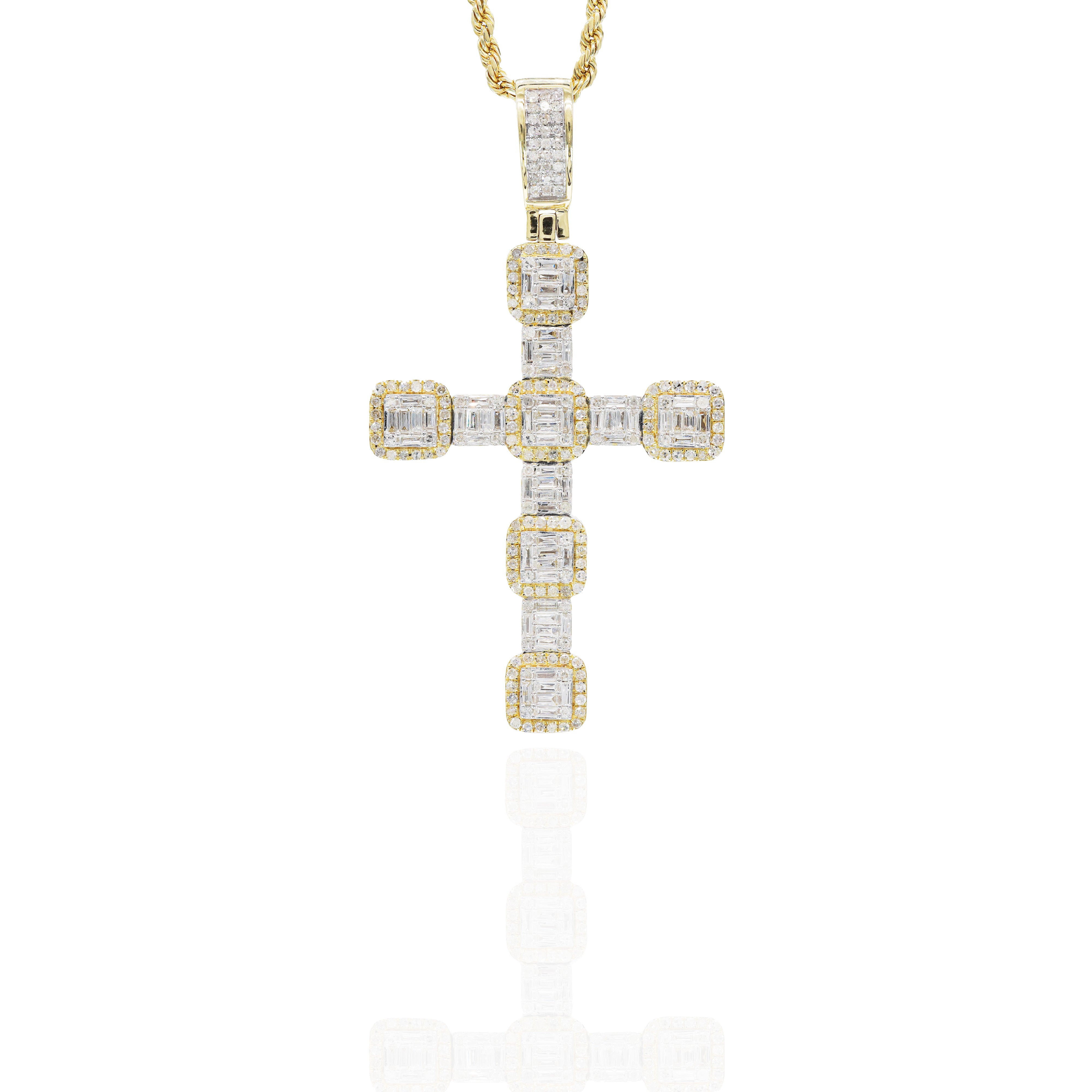 Large Baguette & Round Diamond Cross Pendant