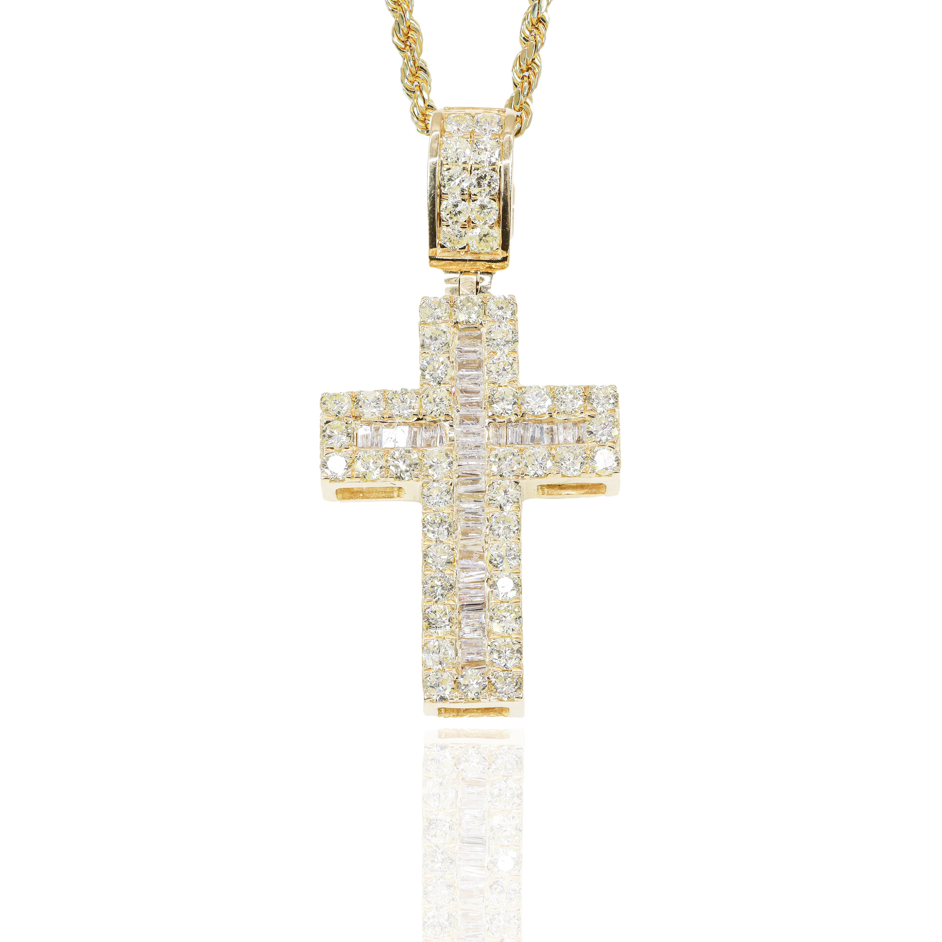 Baguette Cross With Square Edge Pendant