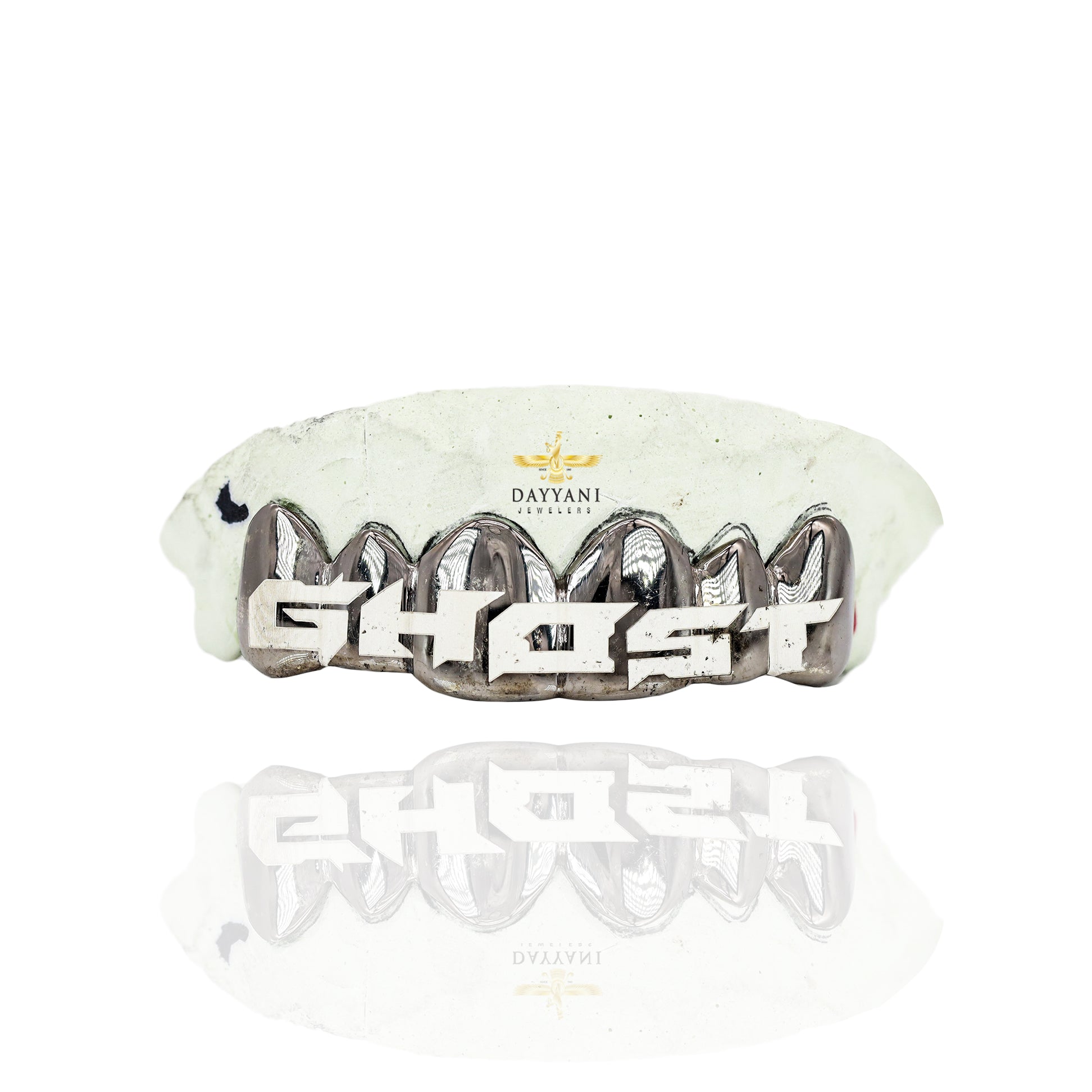 Custom Word/Name Laser Engraving Gold Grillz with Black Rhodium