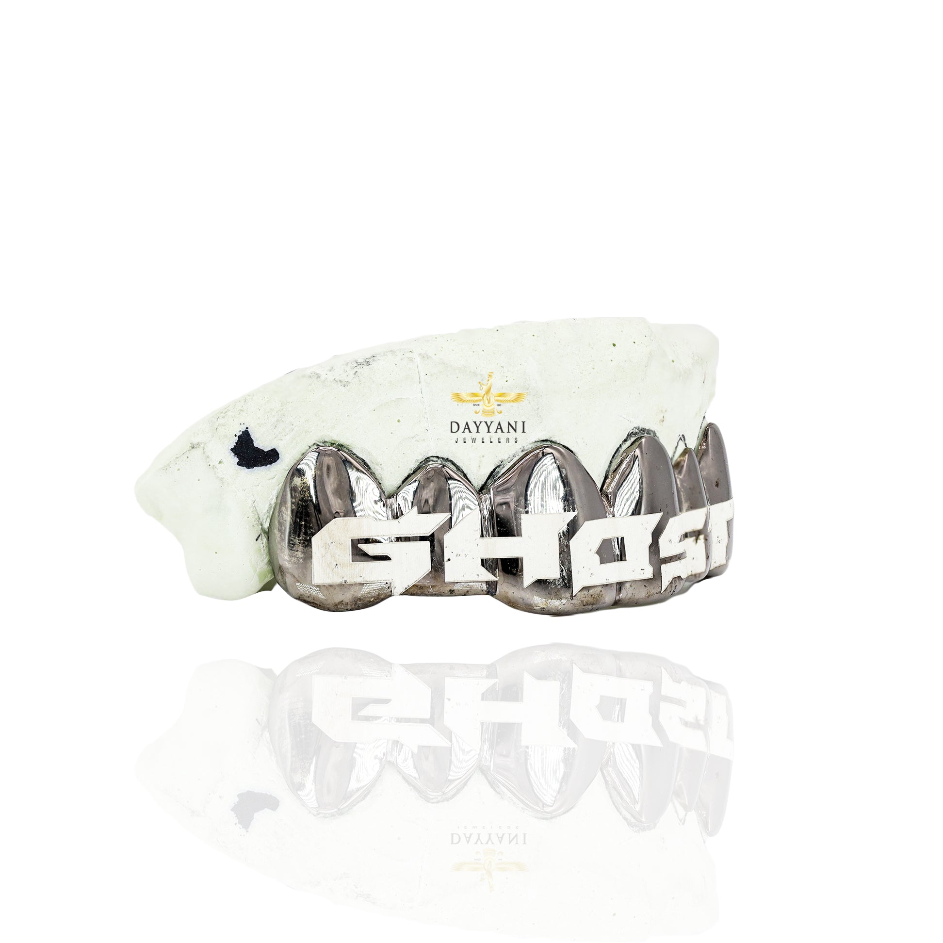 Custom Word/Name Laser Engraving Gold Grillz with Black Rhodium