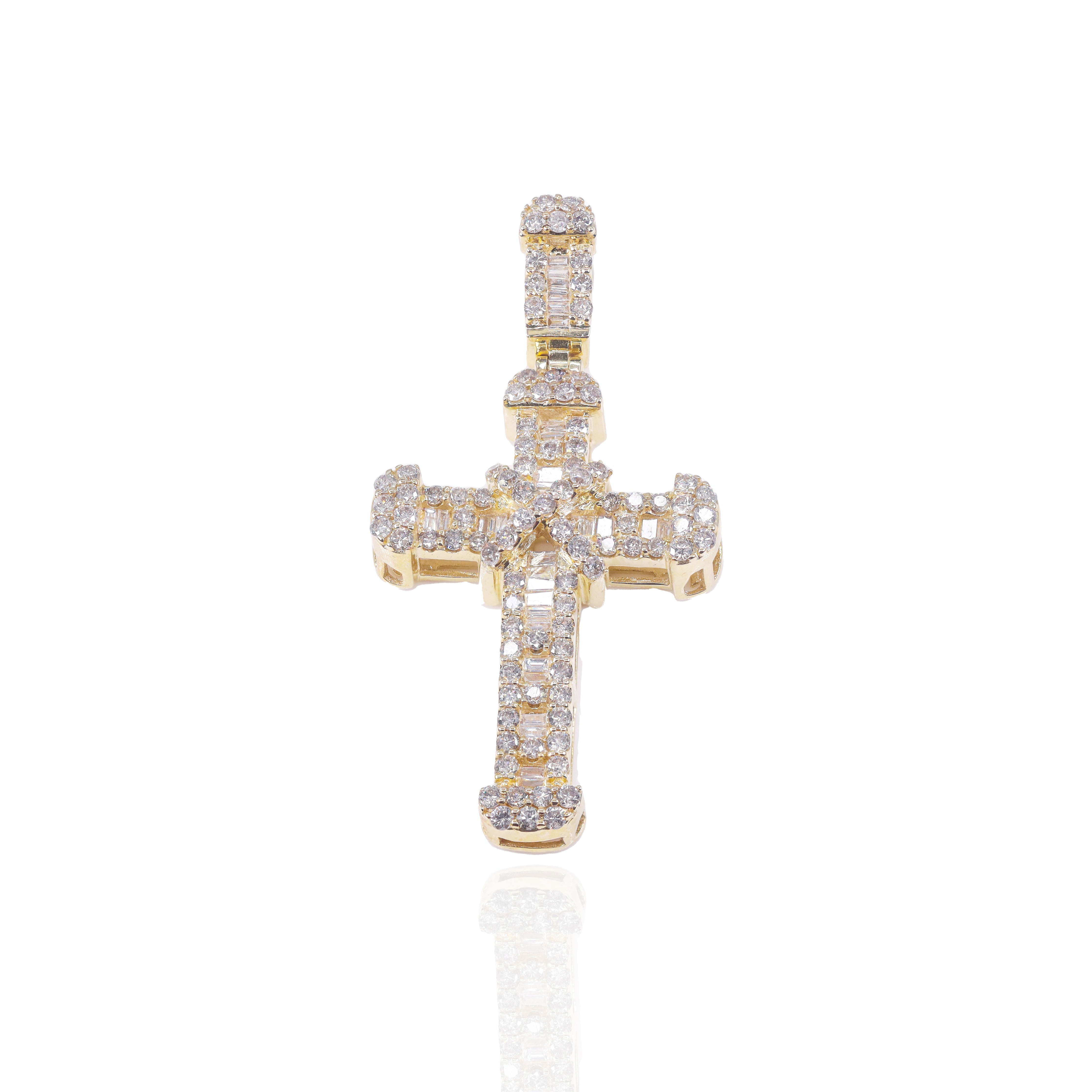 Cross "X" Baguette & Round Diamond Pendant