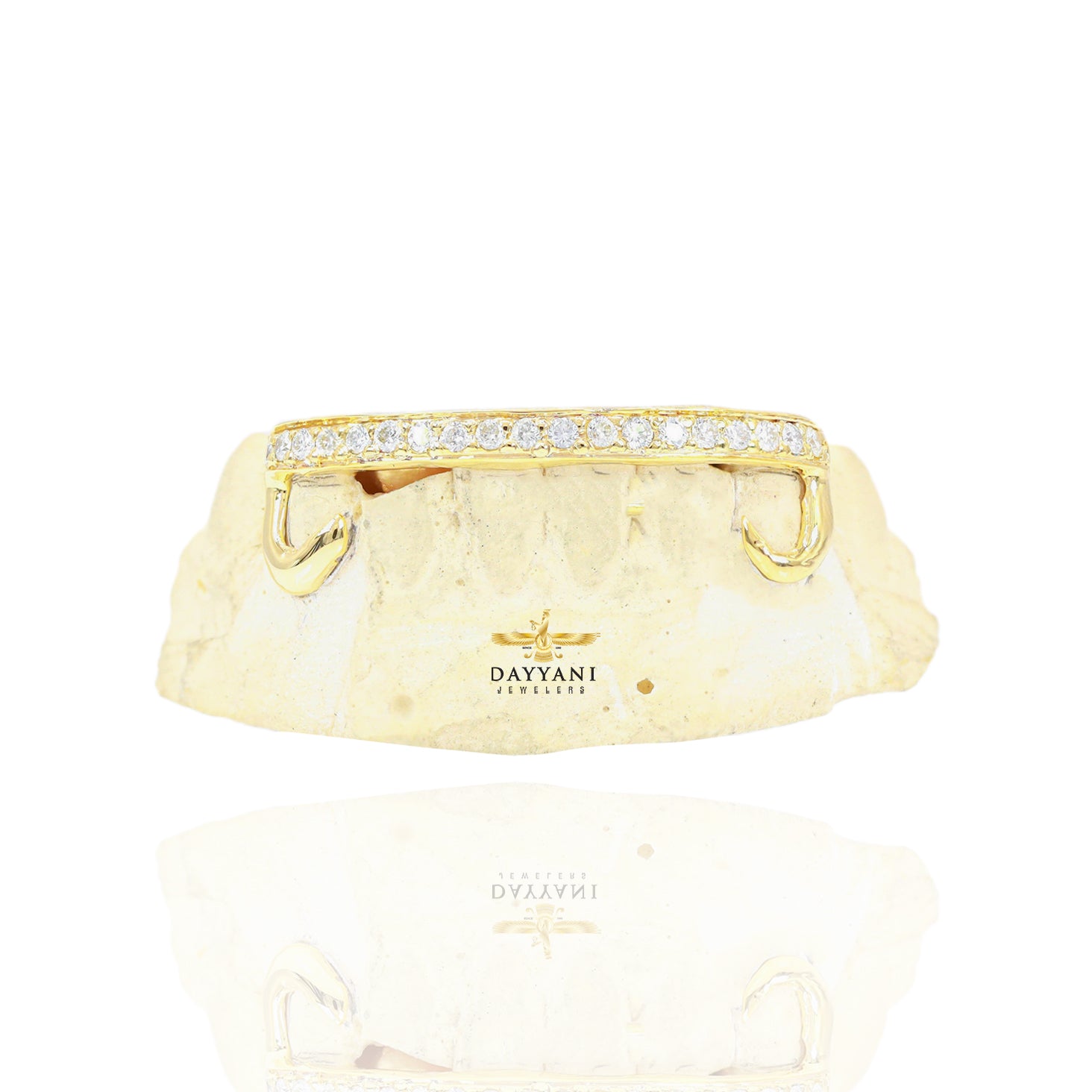 Custom Kim K. Style One Row Diamond Bar Gold Grillz