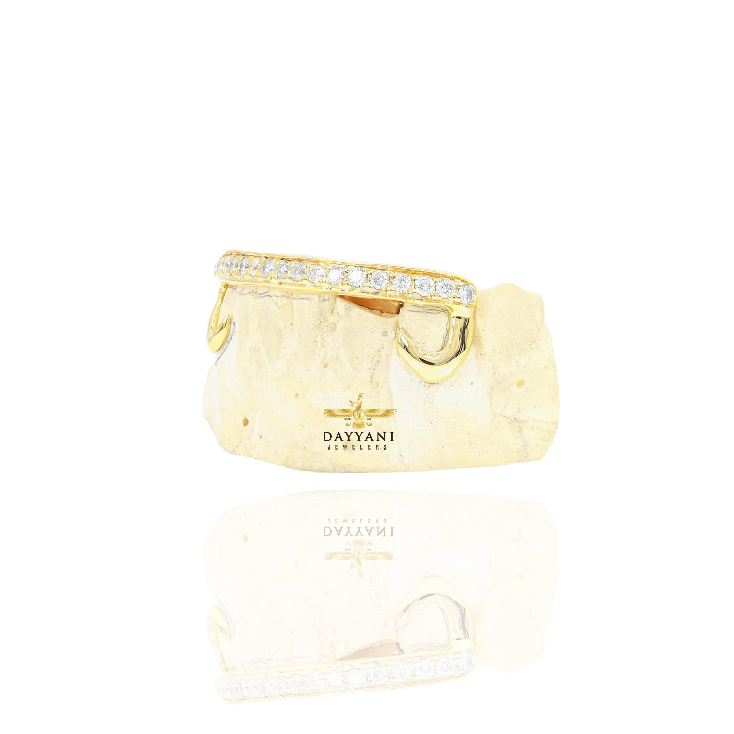 Custom Kim K. Style One Row Diamond Bar Gold Grillz