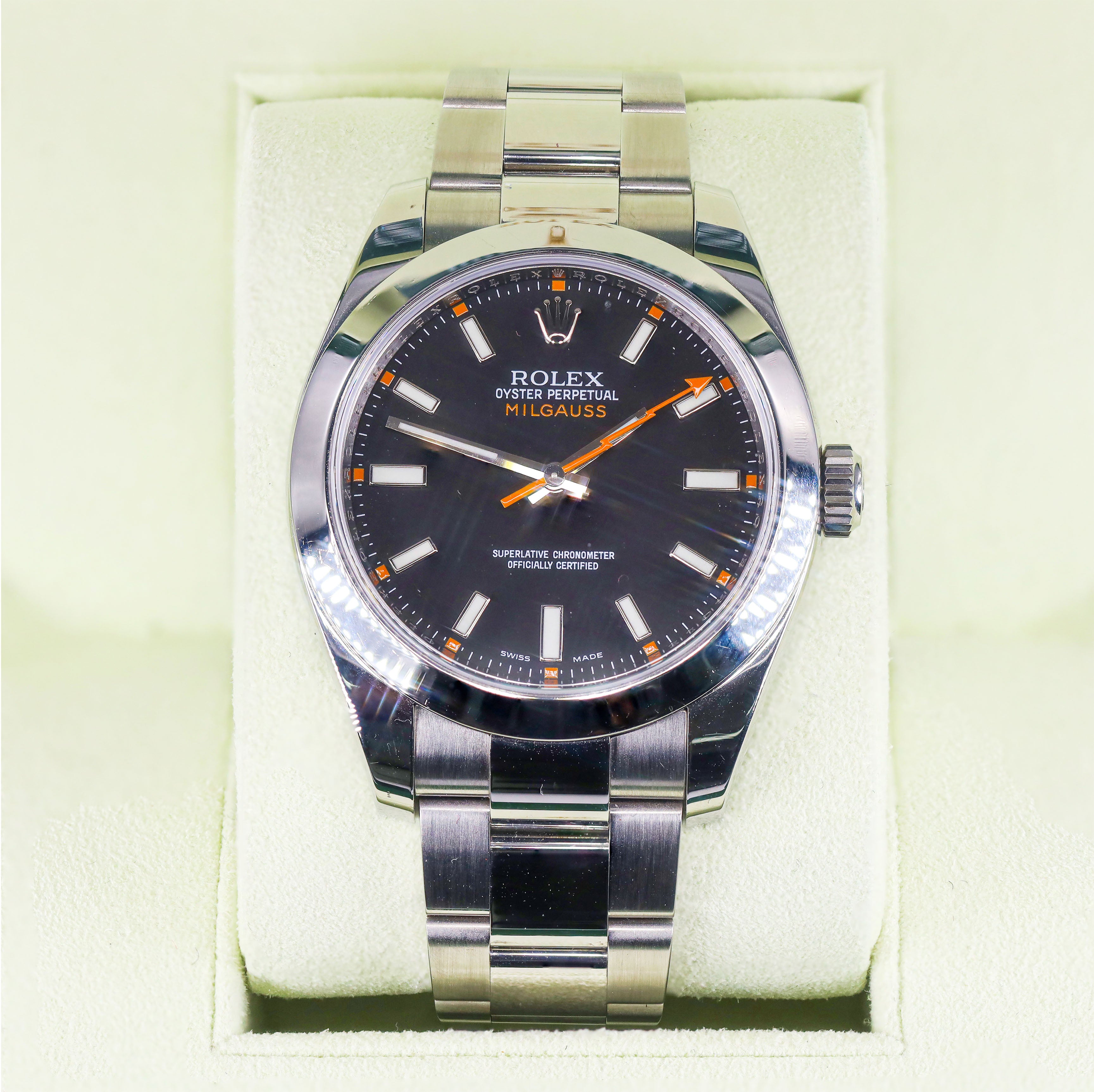 Rolex 116400 Milgauss 40mm Black Dial Orange Markers