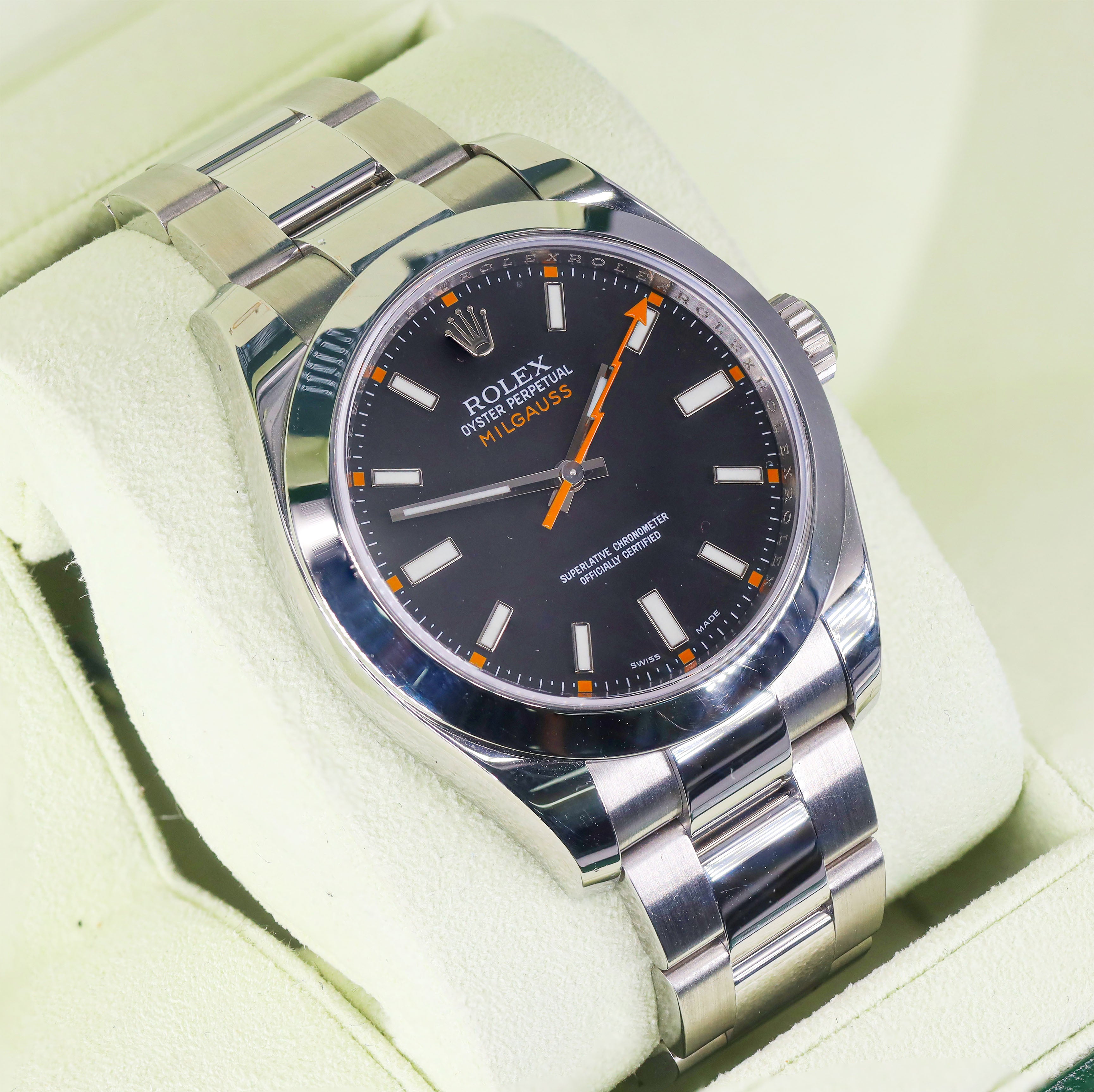Rolex 116400 Milgauss 40mm Black Dial Orange Markers