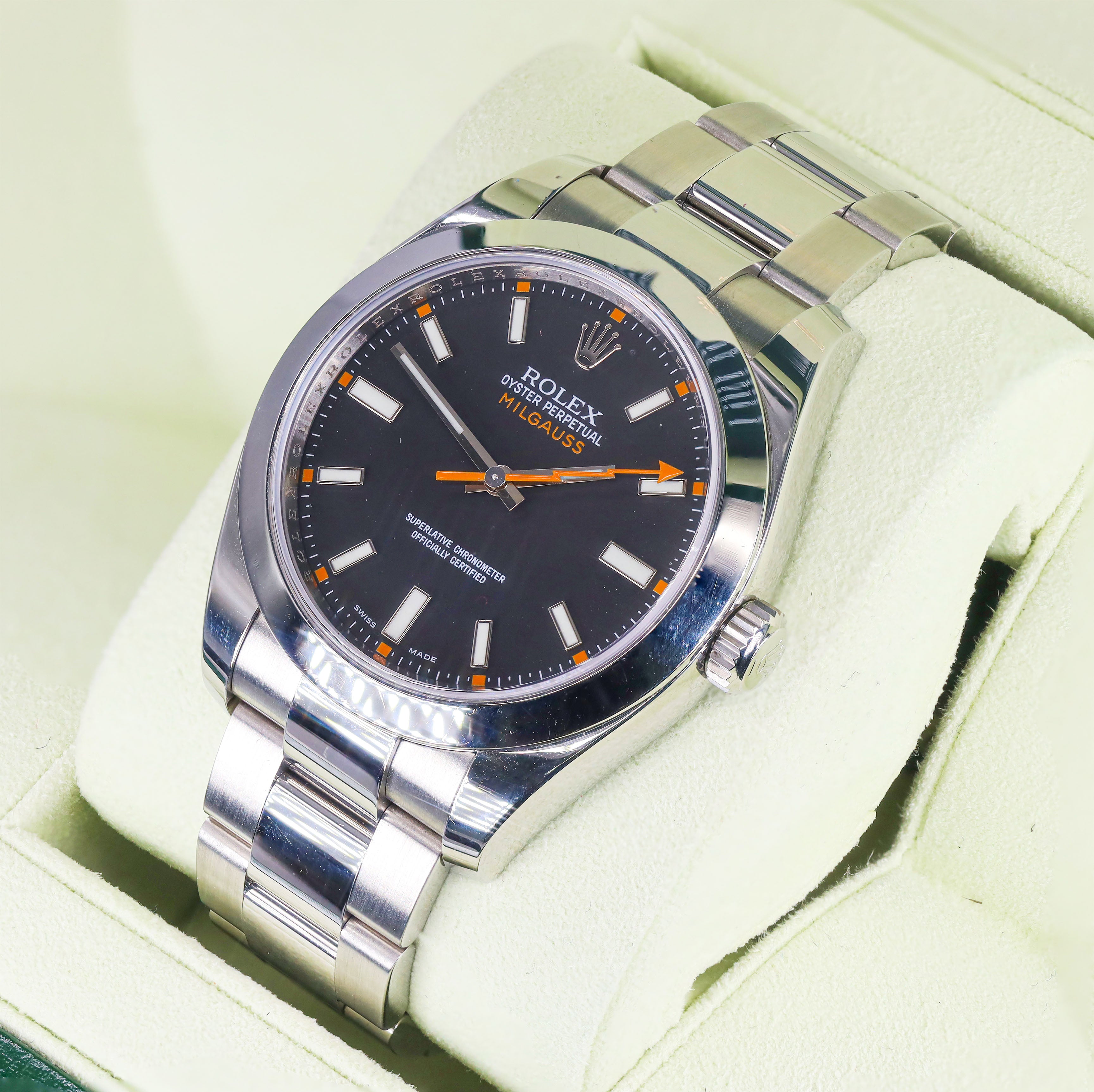Rolex 116400 Milgauss 40mm Black Dial Orange Markers