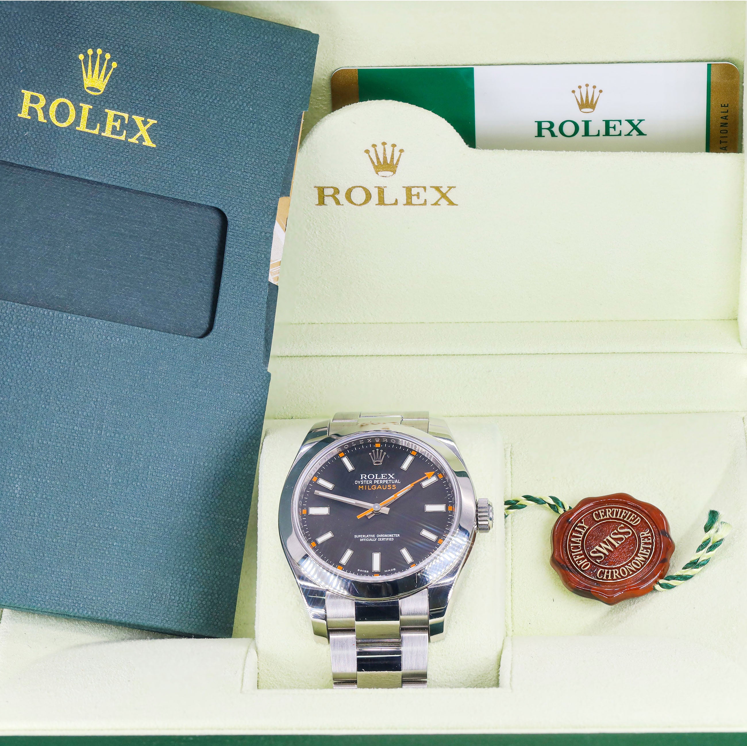 Rolex 116400 Milgauss 40mm Black Dial Orange Markers