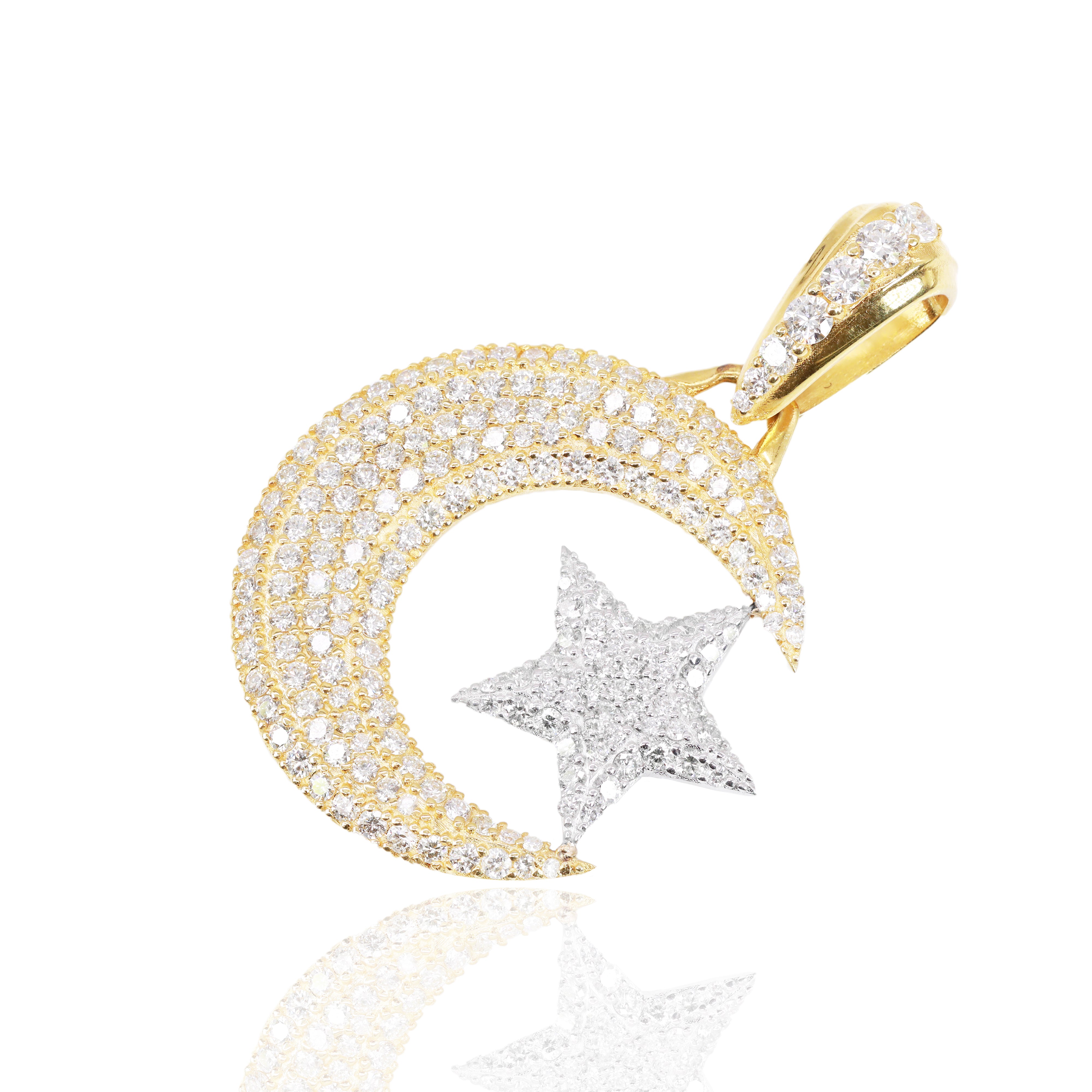 Crescent Moon and Star Diamond Pendant