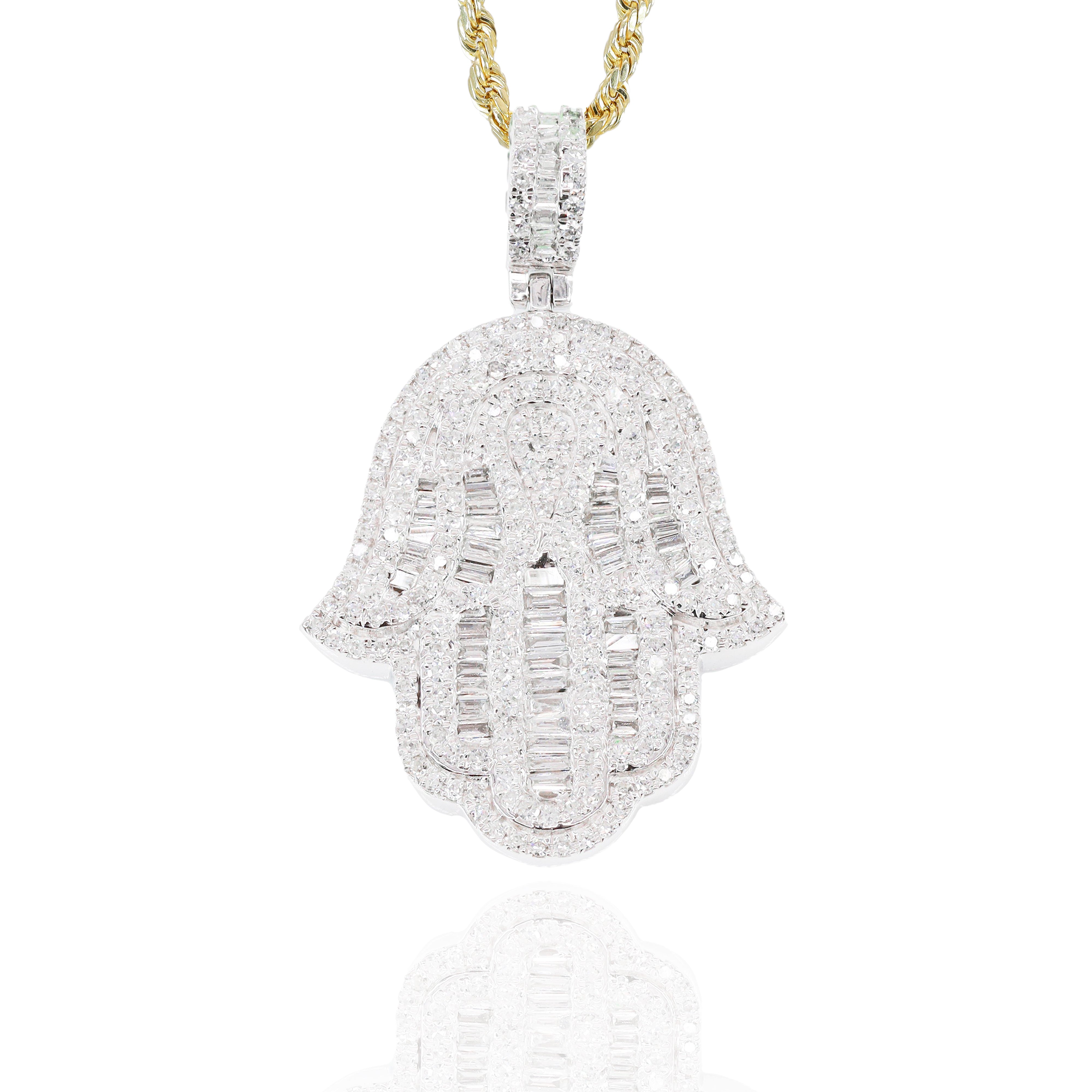 Hamza Hand Baguette Diamond Pendant