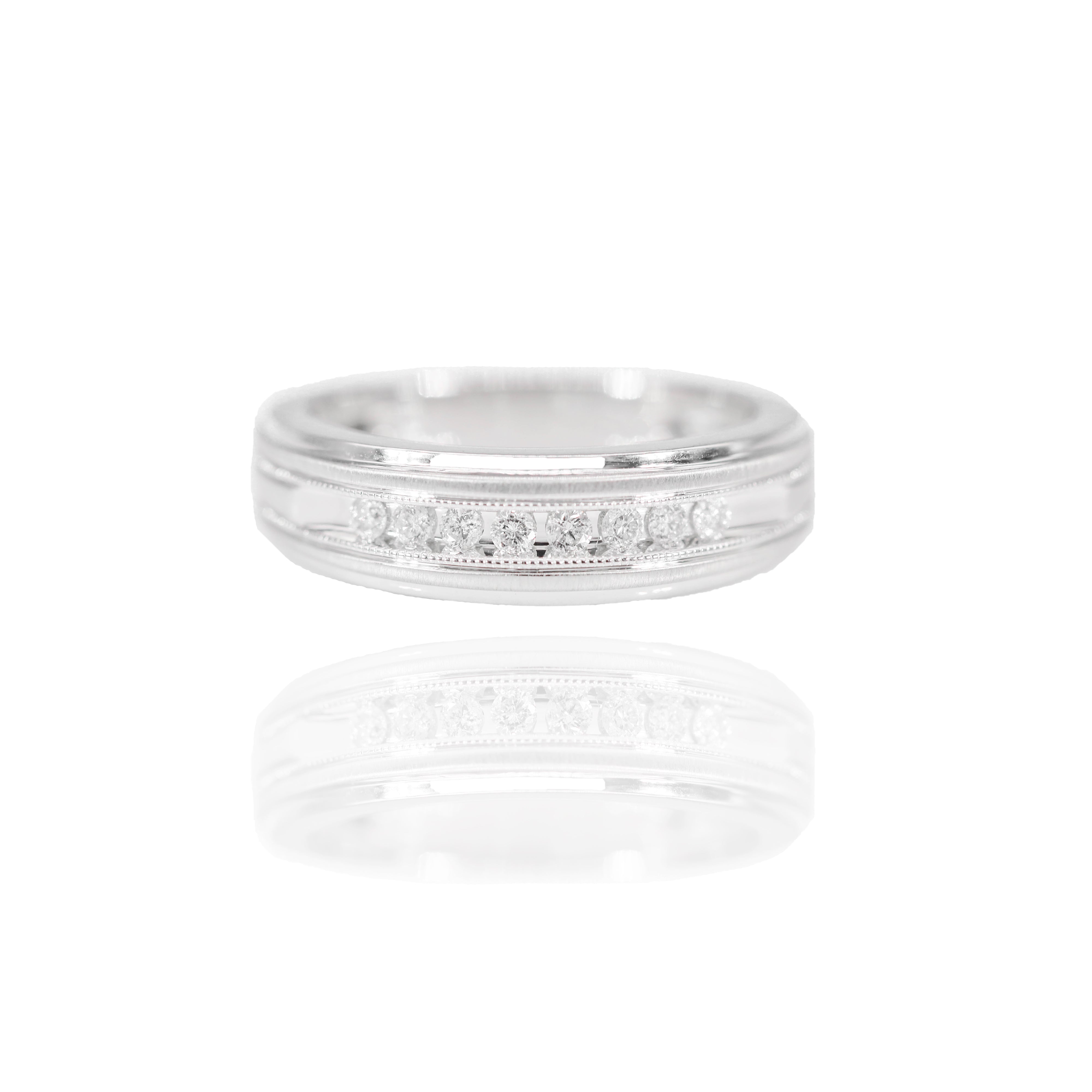 One Row Diamond Men's White Gold Band Ring