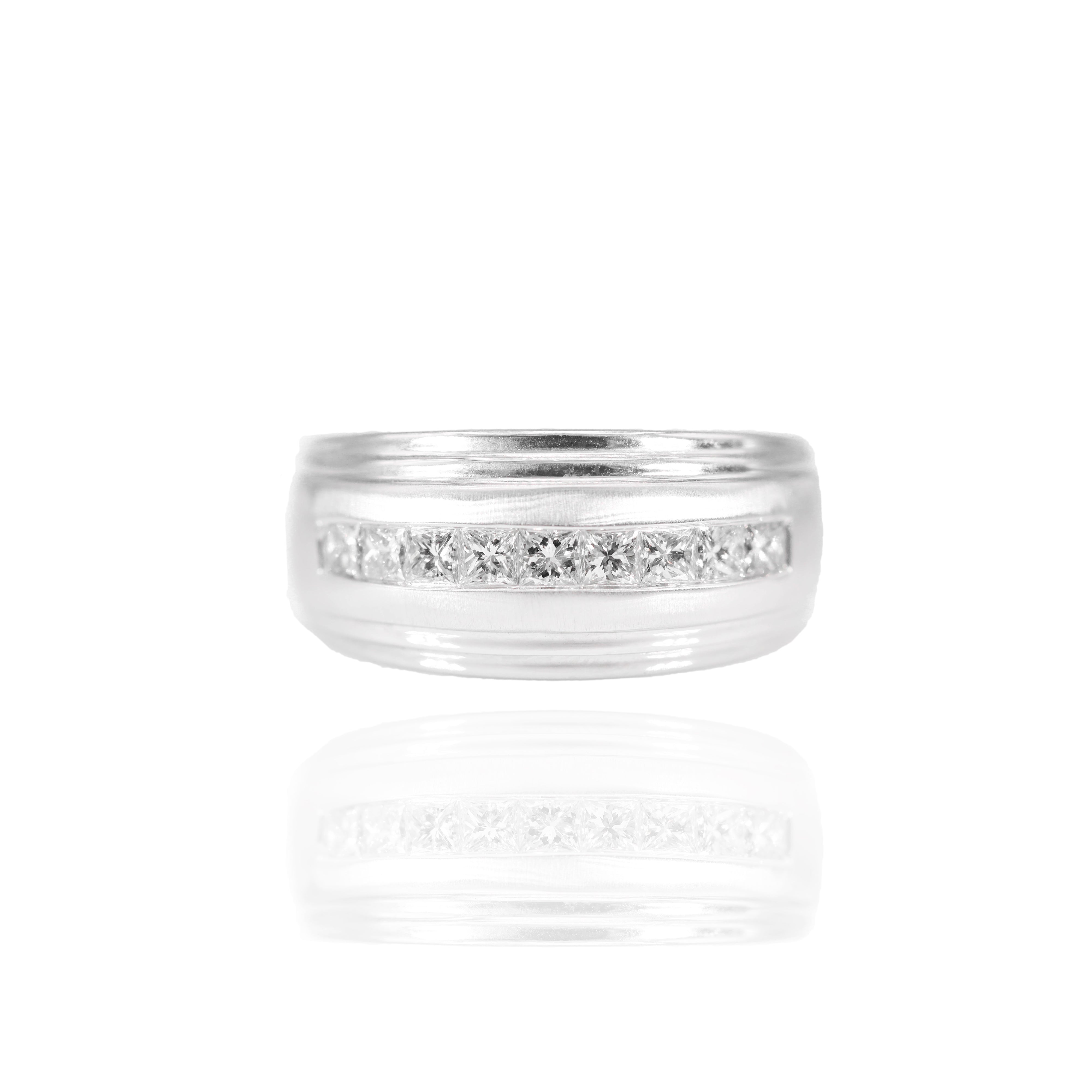 One Row Princess Cut Diamond Gold Band