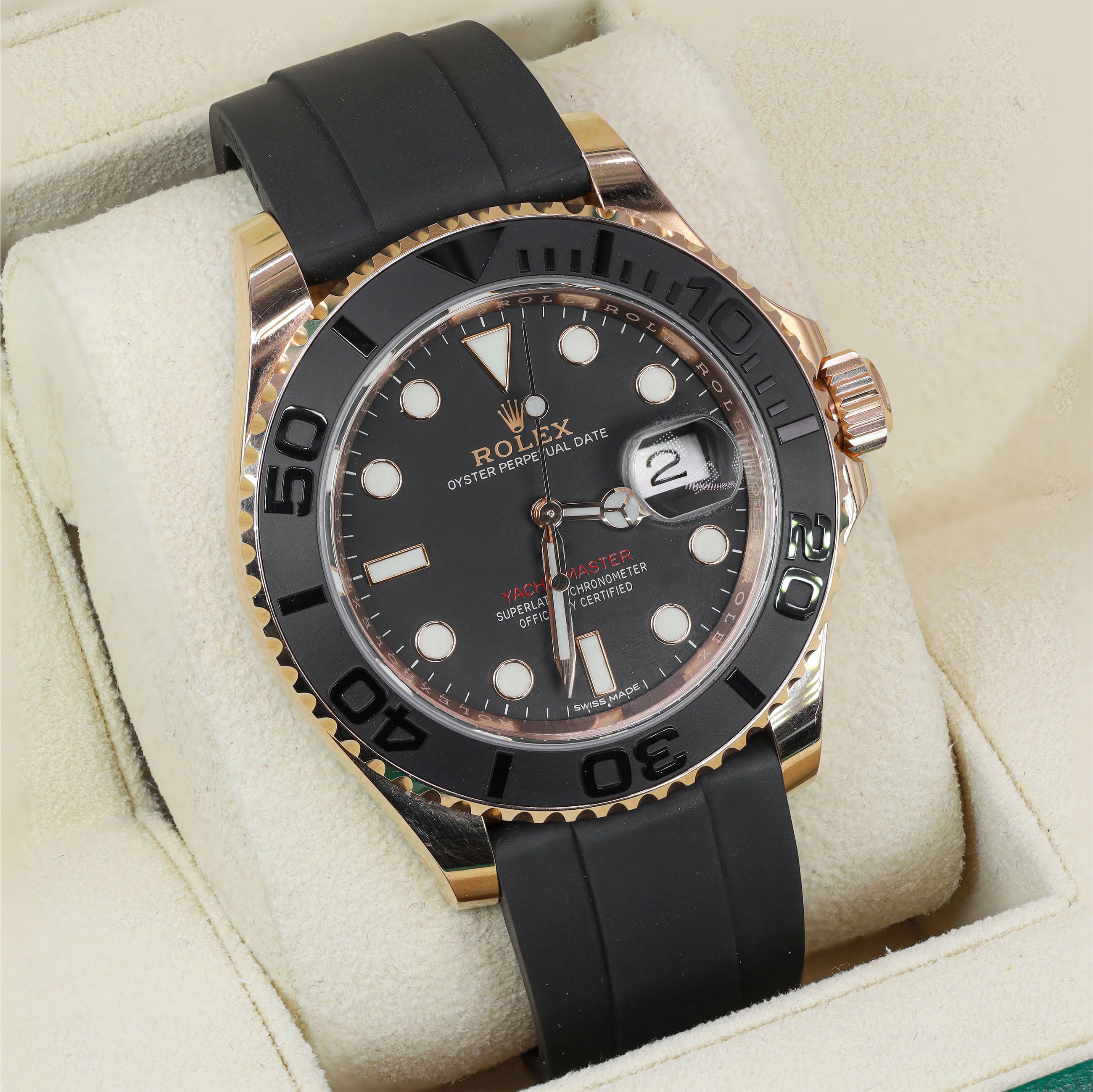Rolex 116655 Yacht-Master 18k Everose Gold 40mm Oysterflex Black Dial