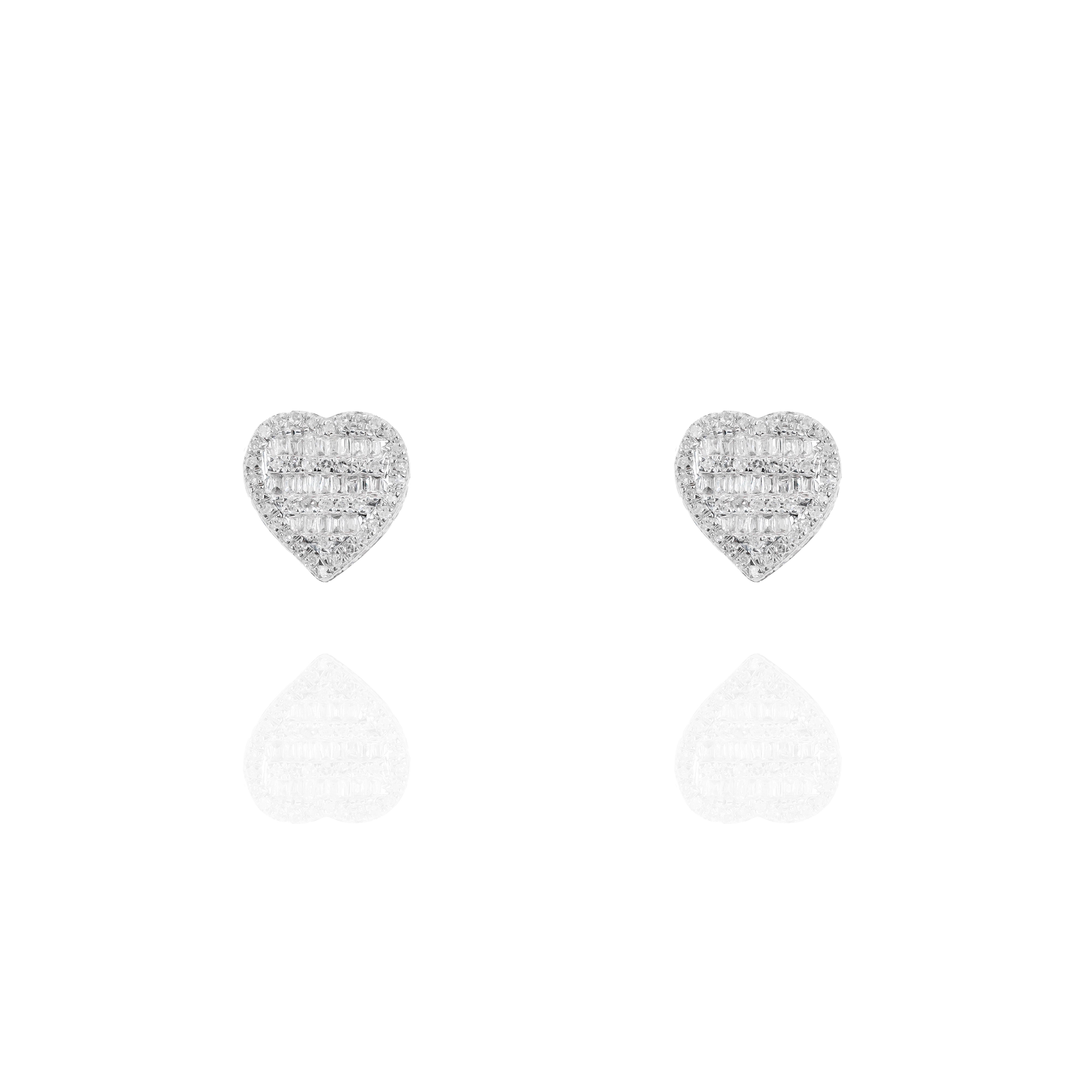 Two-Tone Heart Shape Baguette & Round Diamond Earrings