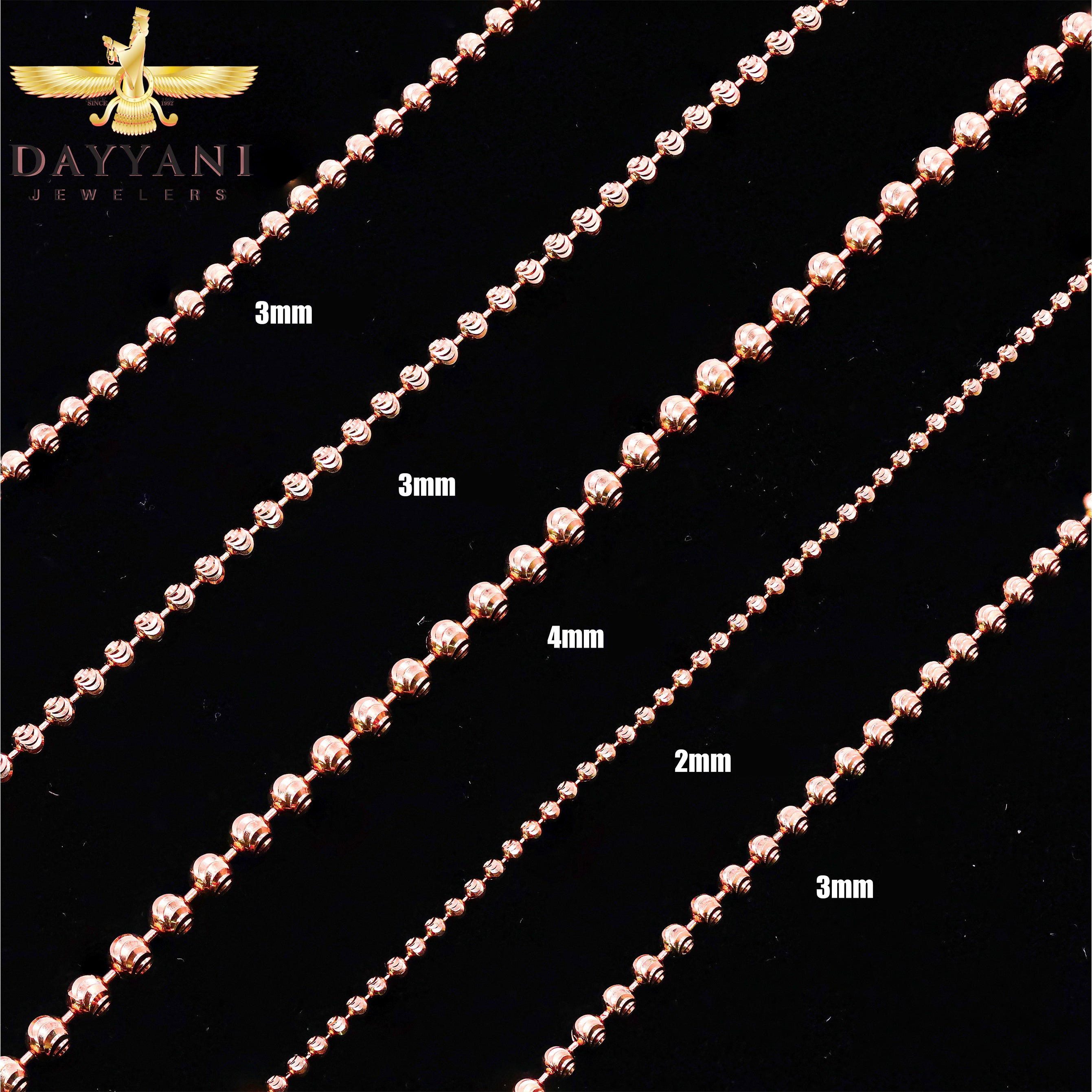 14KT Solid Moon Cut Rose Gold Chain