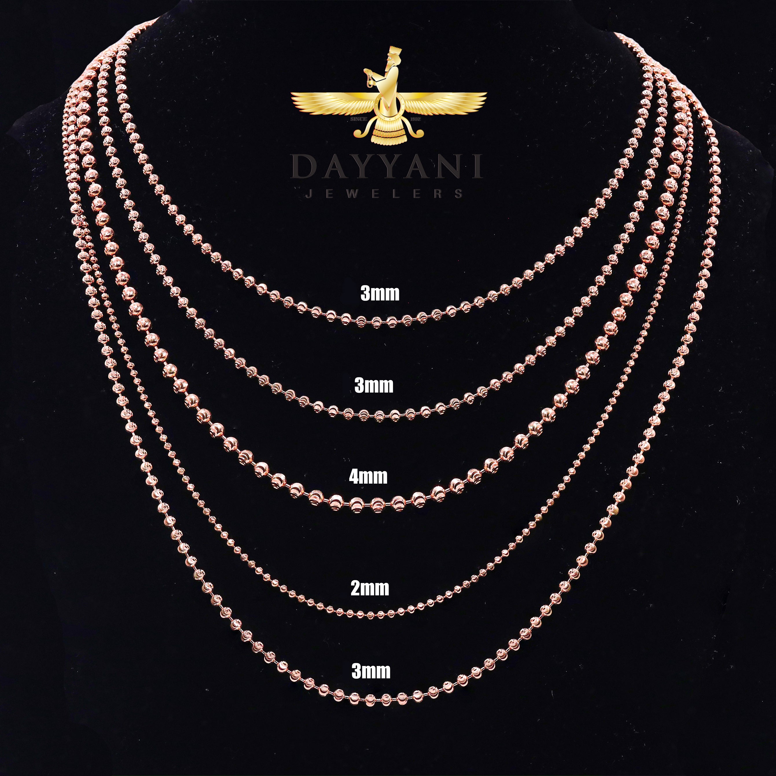 14KT Solid Moon Cut Rose Gold Chain