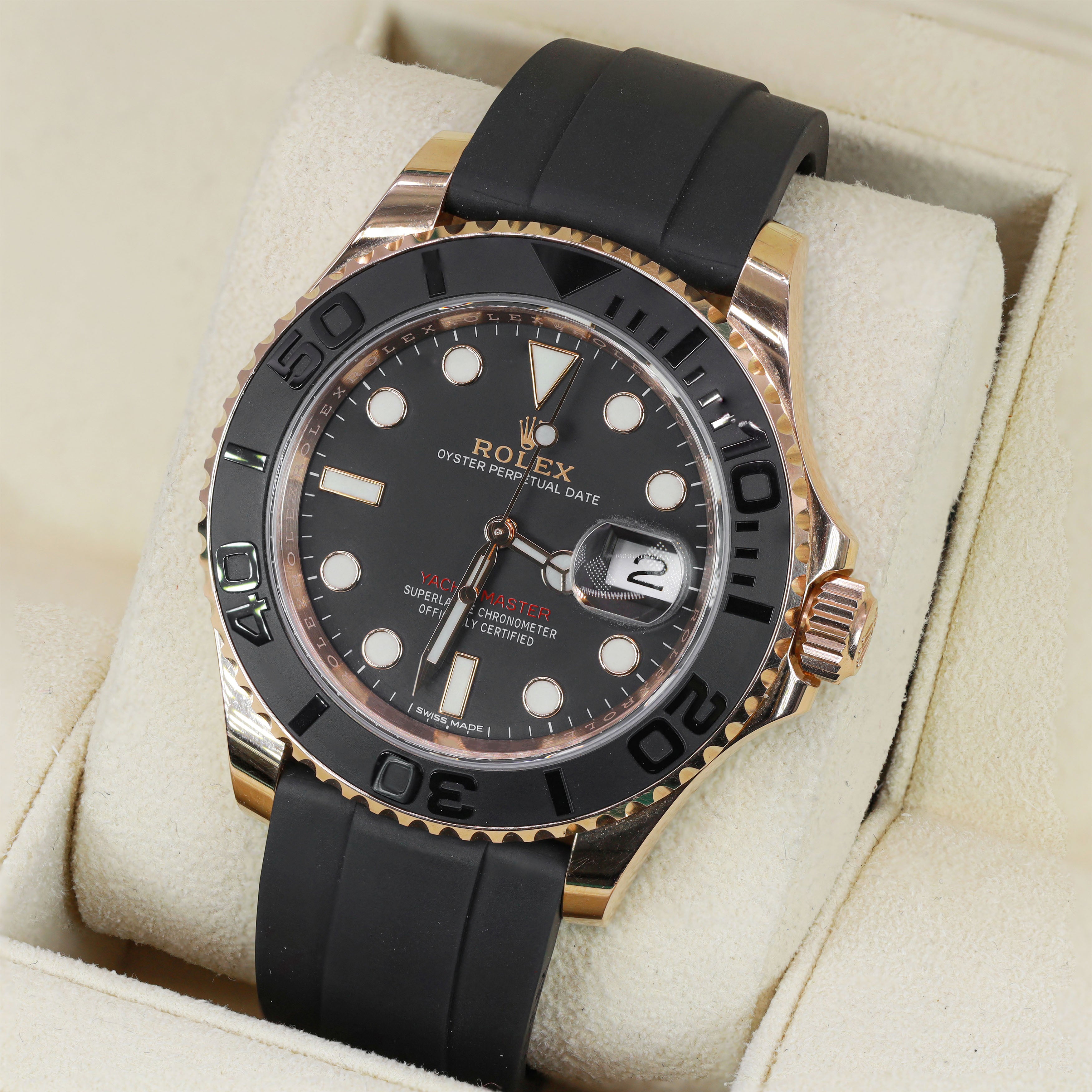 Rolex 116655 Yacht-Master 18k Everose Gold 40mm Oysterflex Black Dial