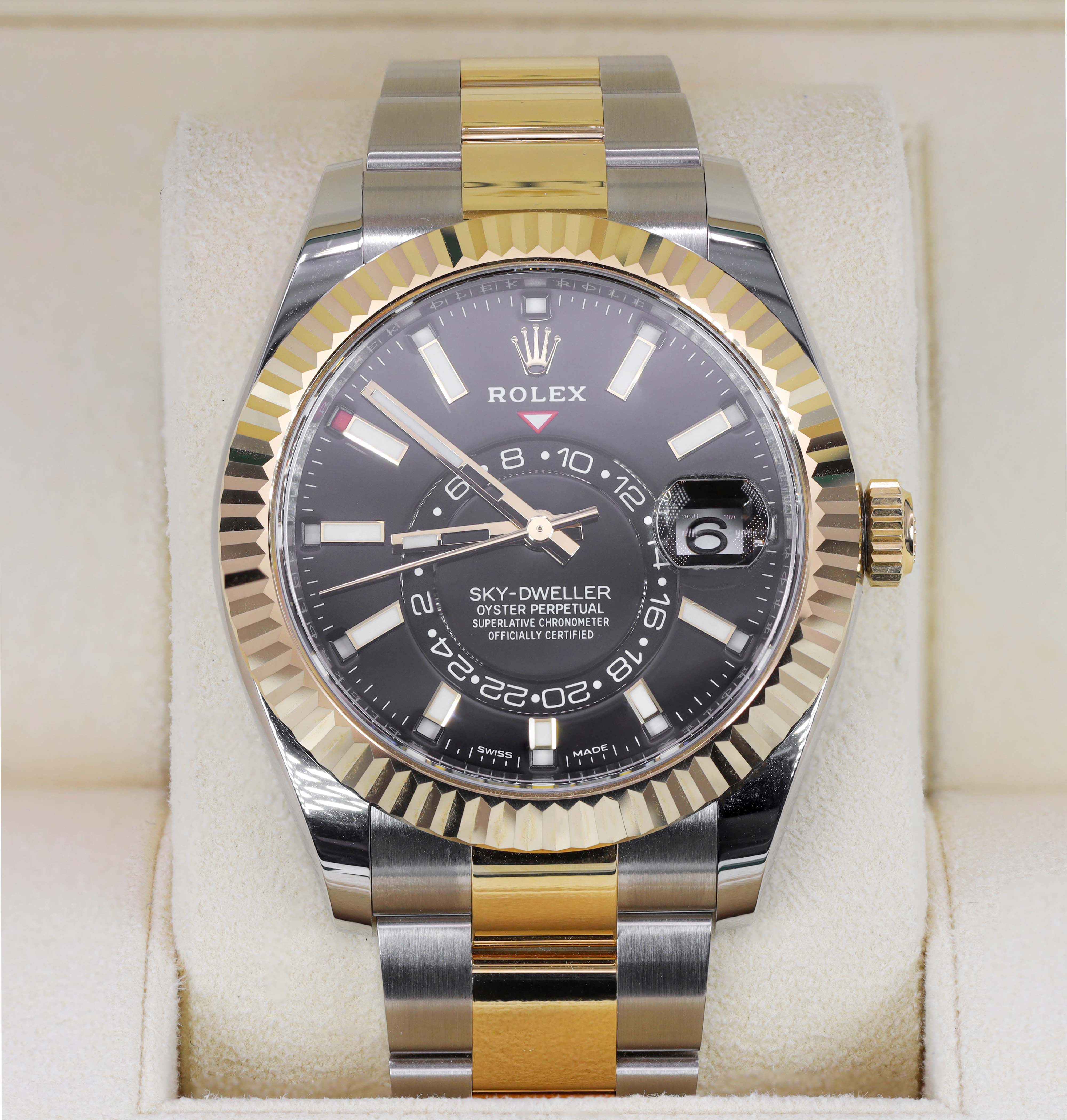 Rolex 326933 Sky Dweller Black Dial 18k Yellow Gold Stainless Steel