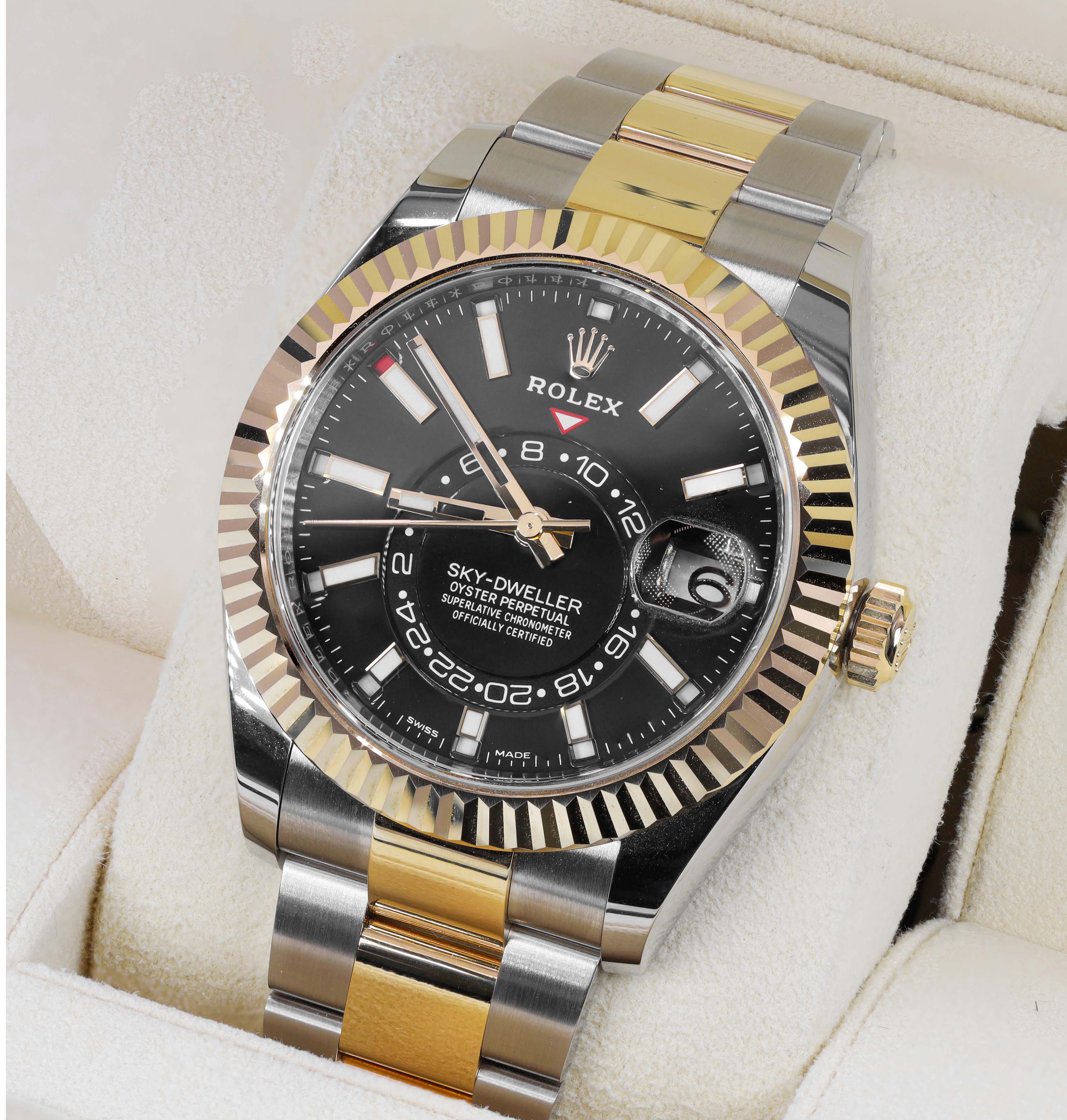 Rolex 326933 Sky Dweller Black Dial 18k Yellow Gold Stainless Steel