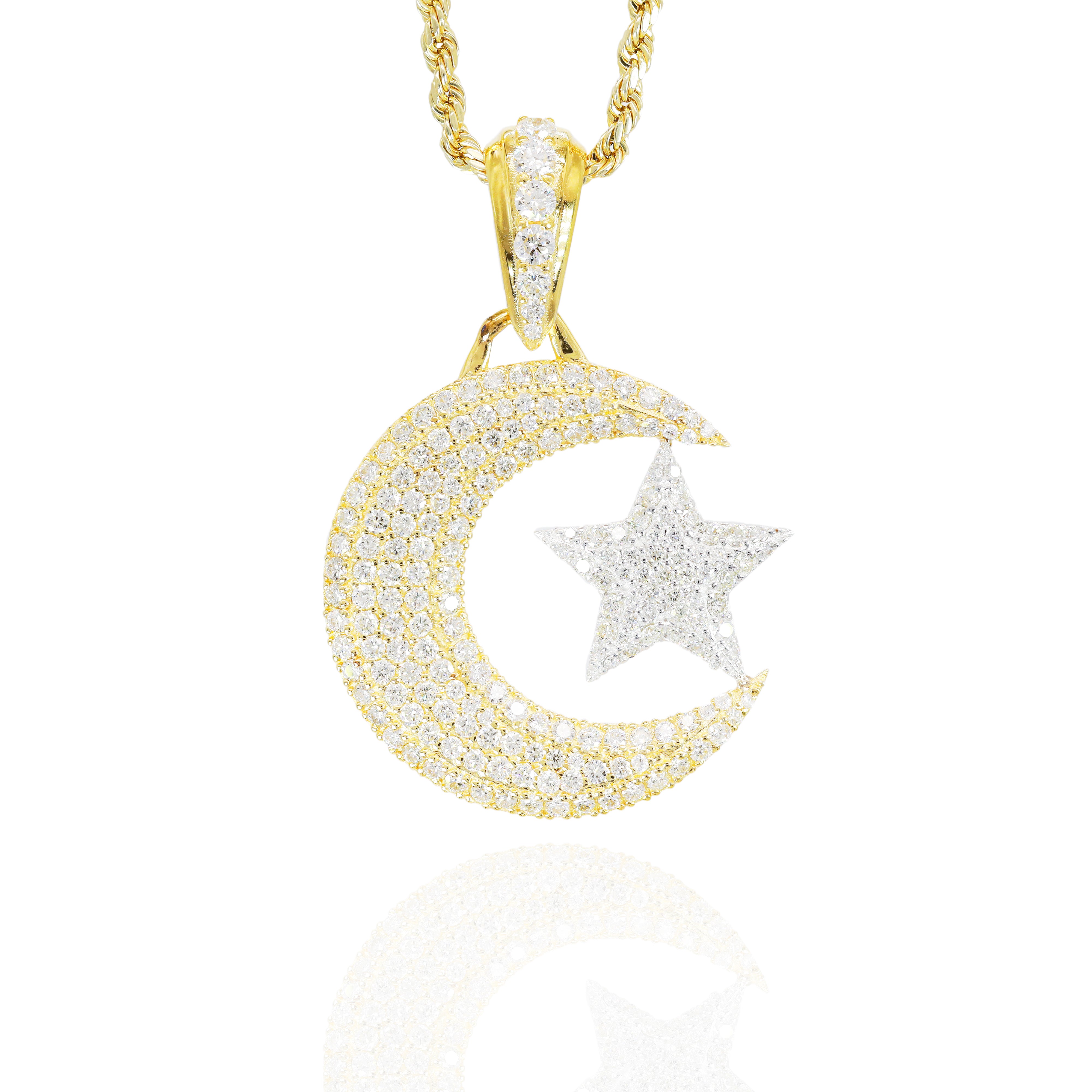 Crescent Moon and Star Diamond Pendant
