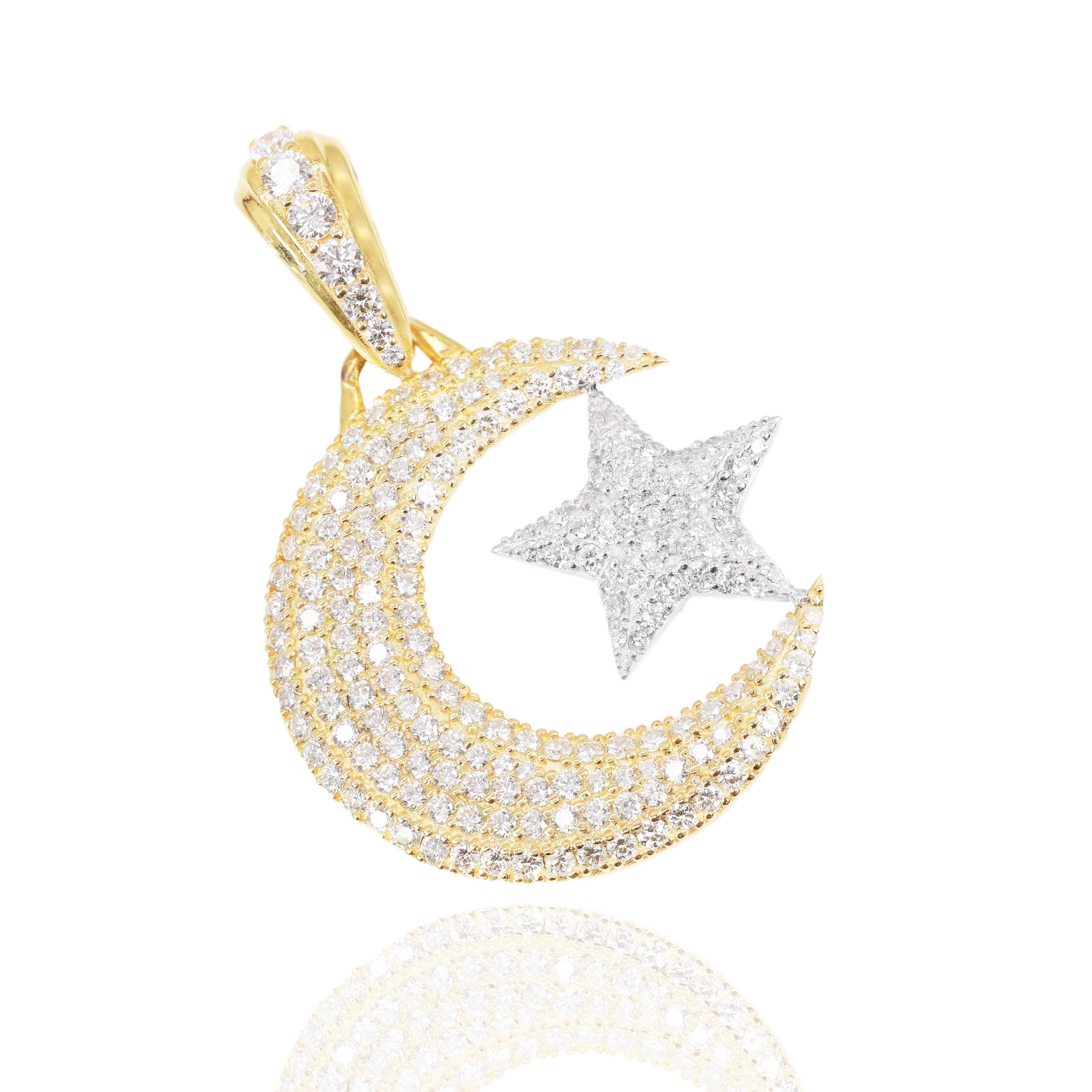 Crescent Moon and Star Diamond Pendant