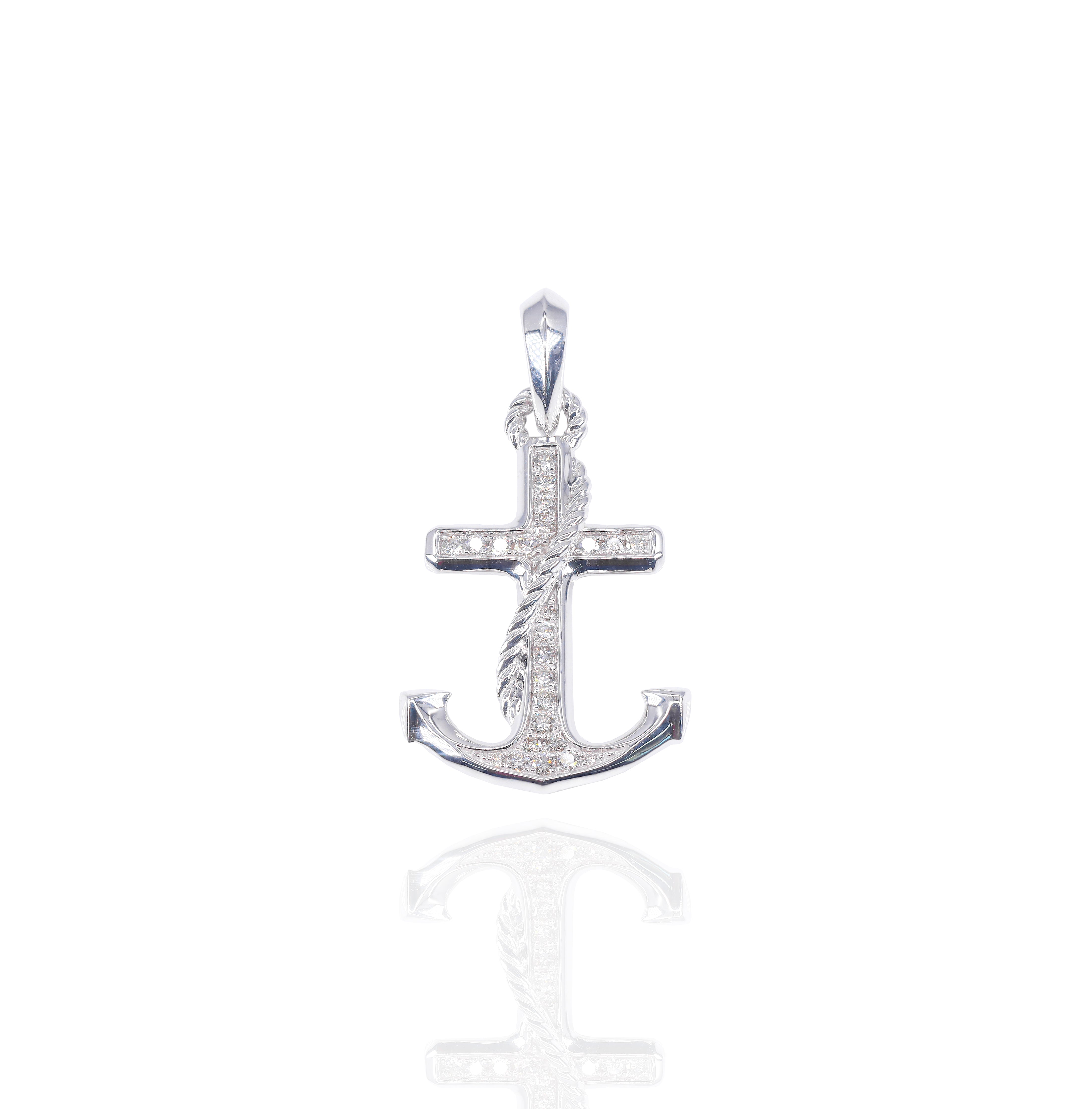 Anchor with Gold Border Diamond Pendant