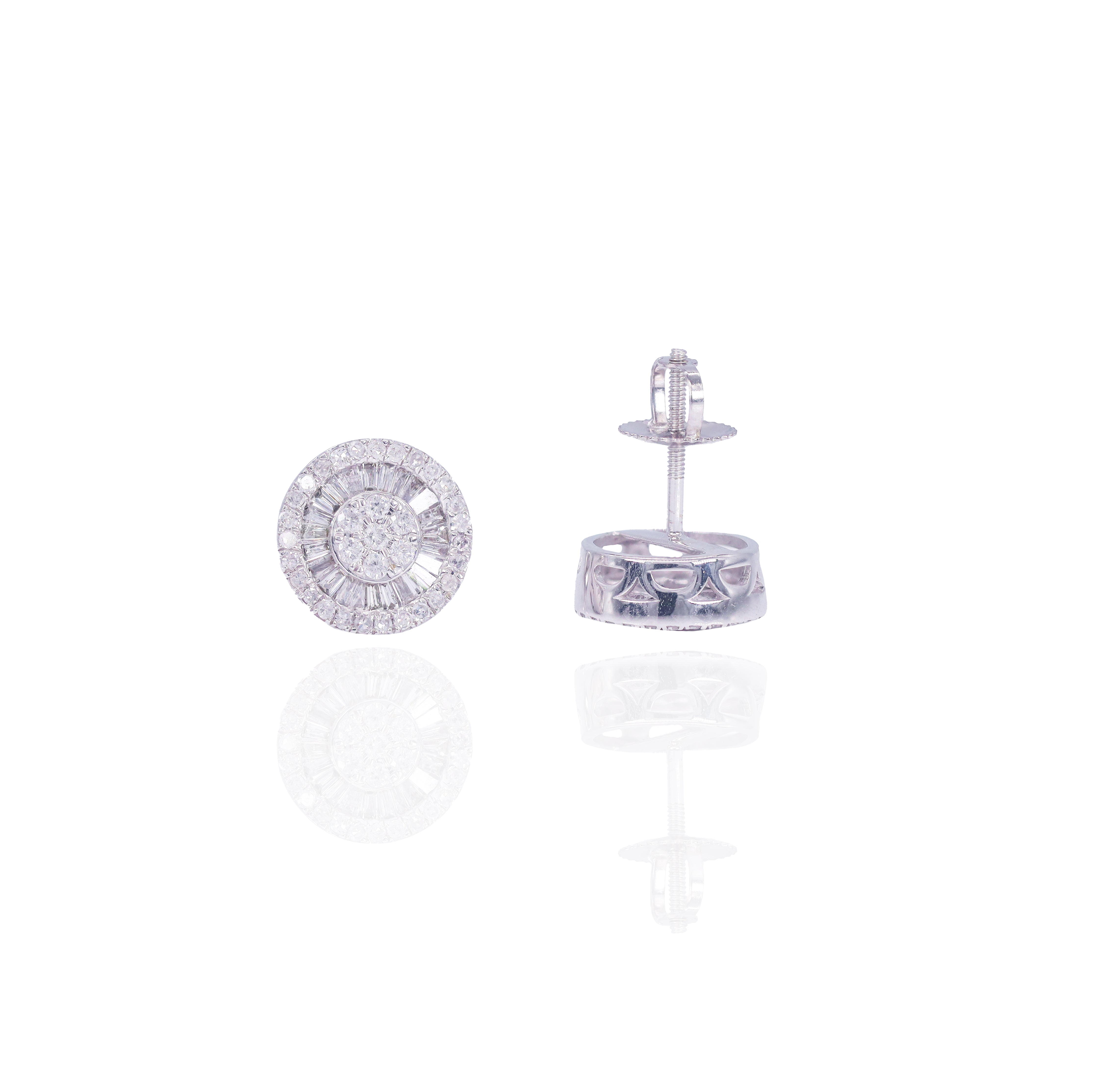 Baguette & Round Border Diamond Earrings