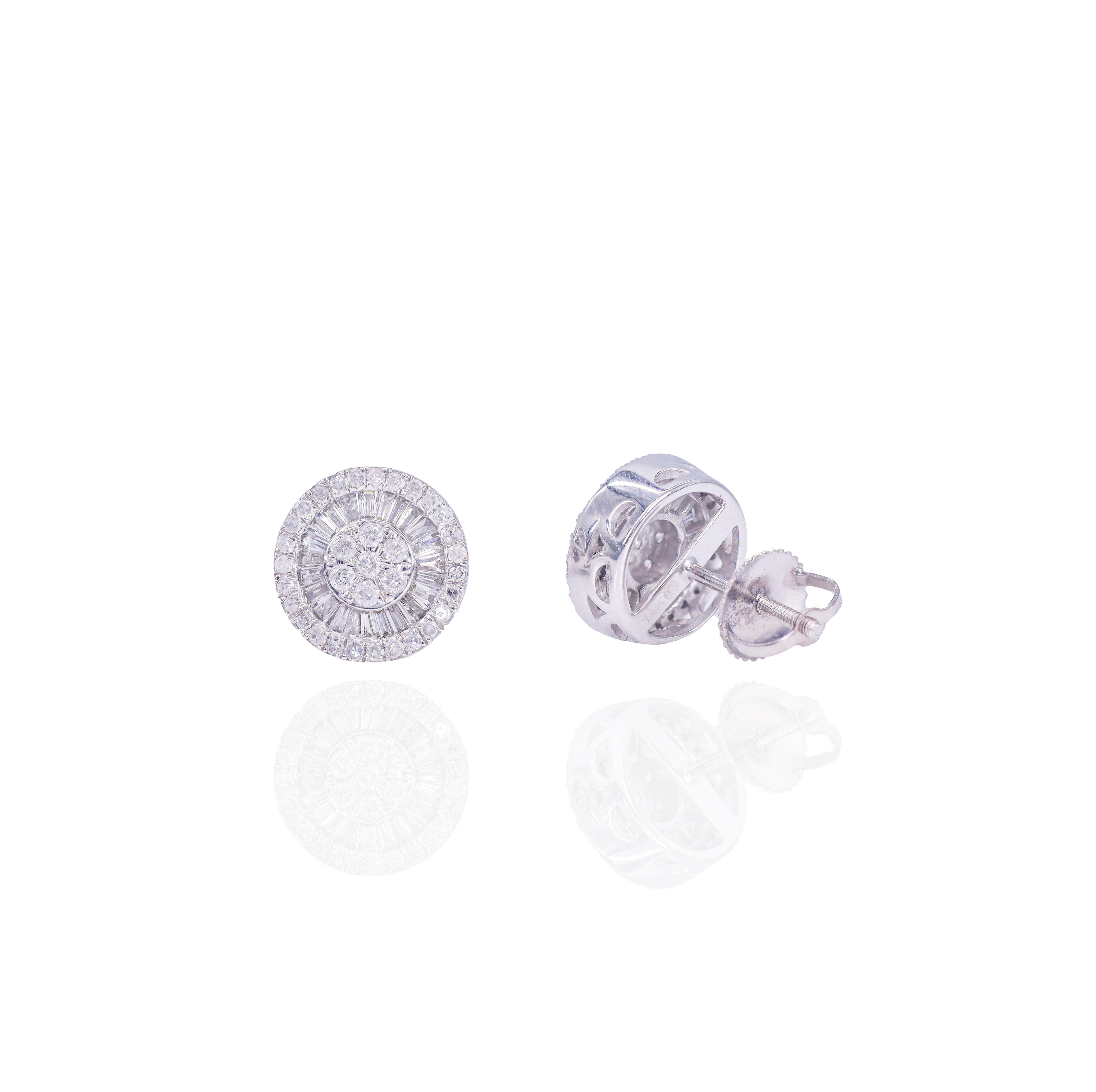 Baguette & Round Border Diamond Earrings