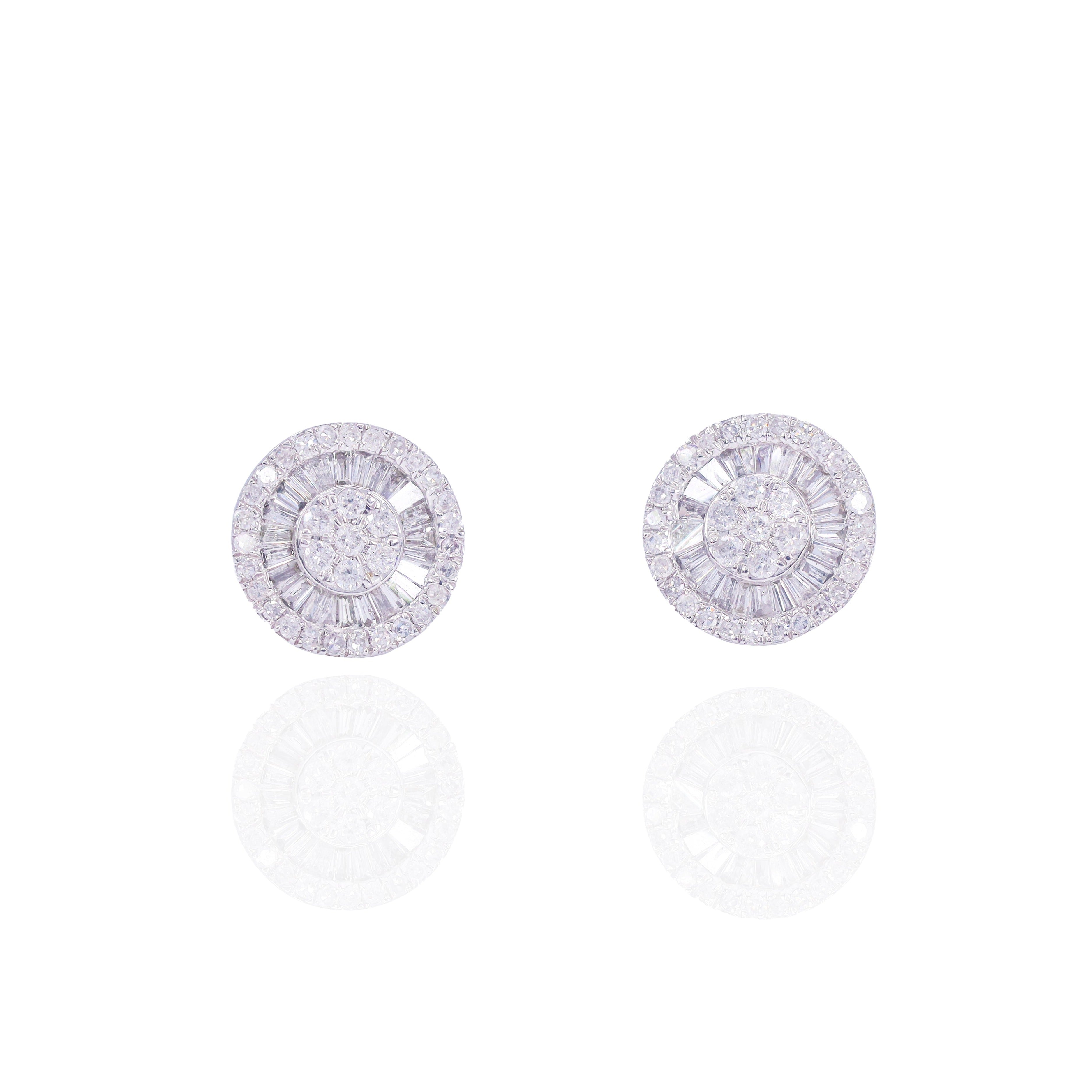 Baguette & Round Border Diamond Earrings