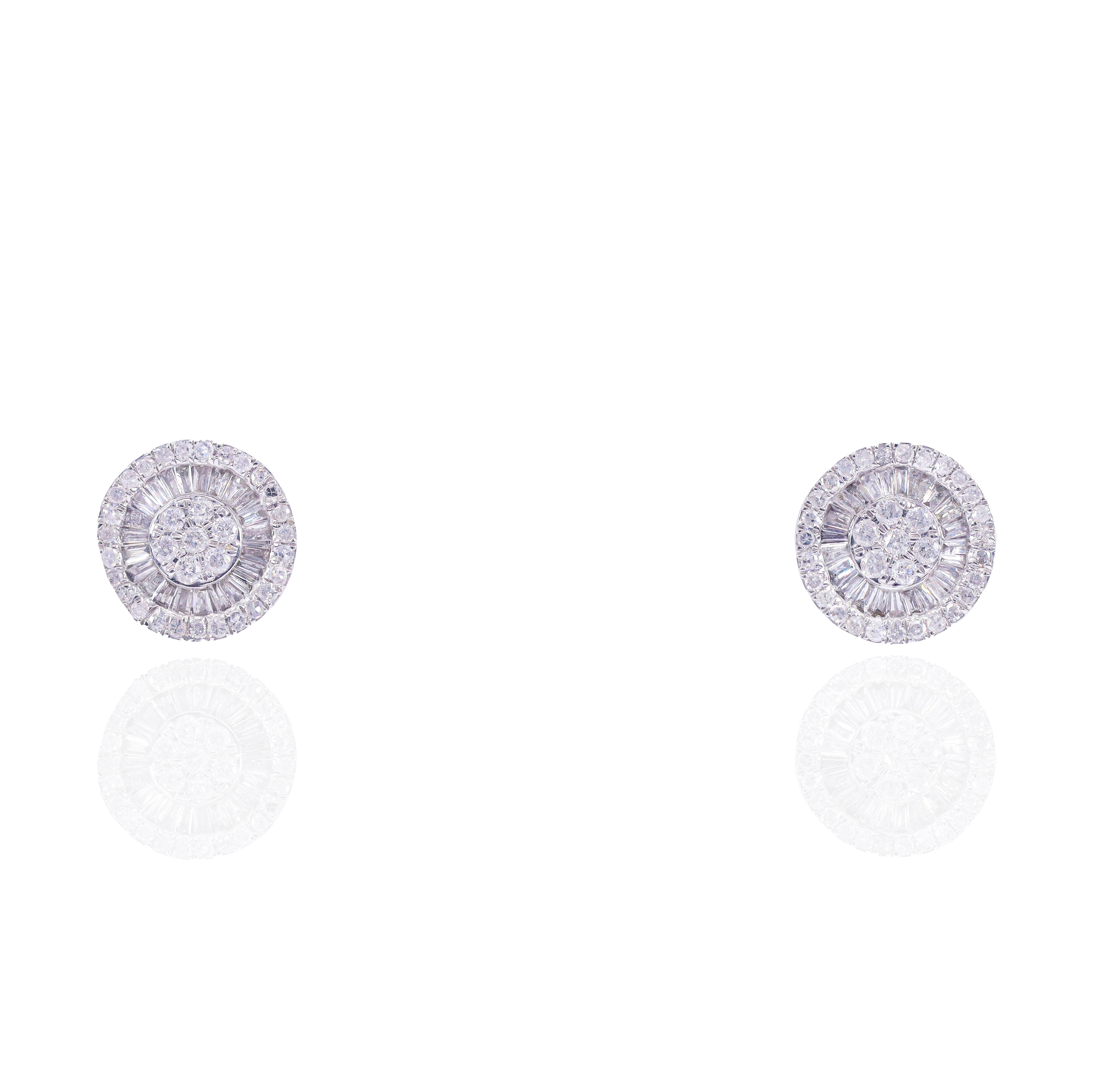 Baguette & Round Border Diamond Earrings