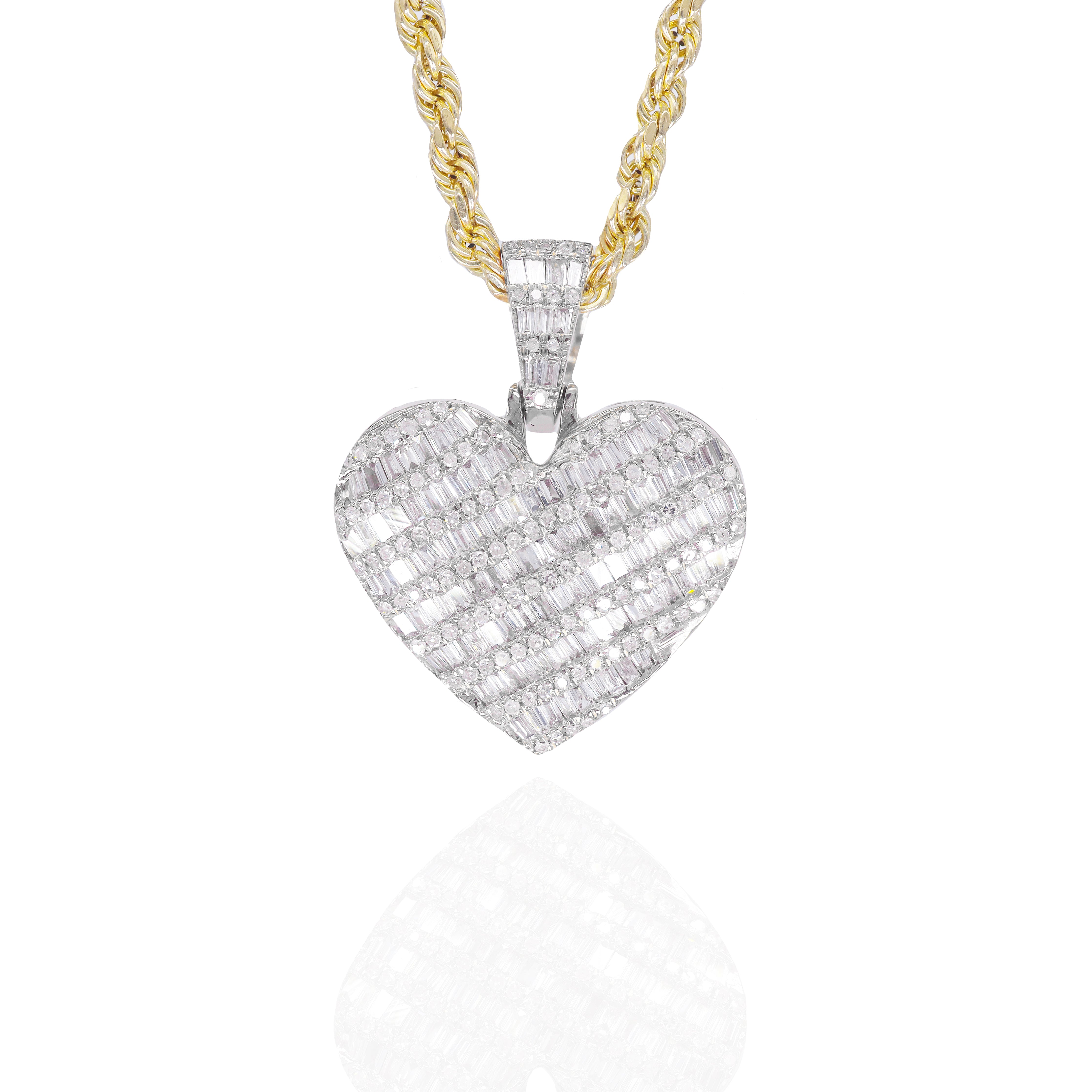 Alternating Baguette Diamond Heart Pendant