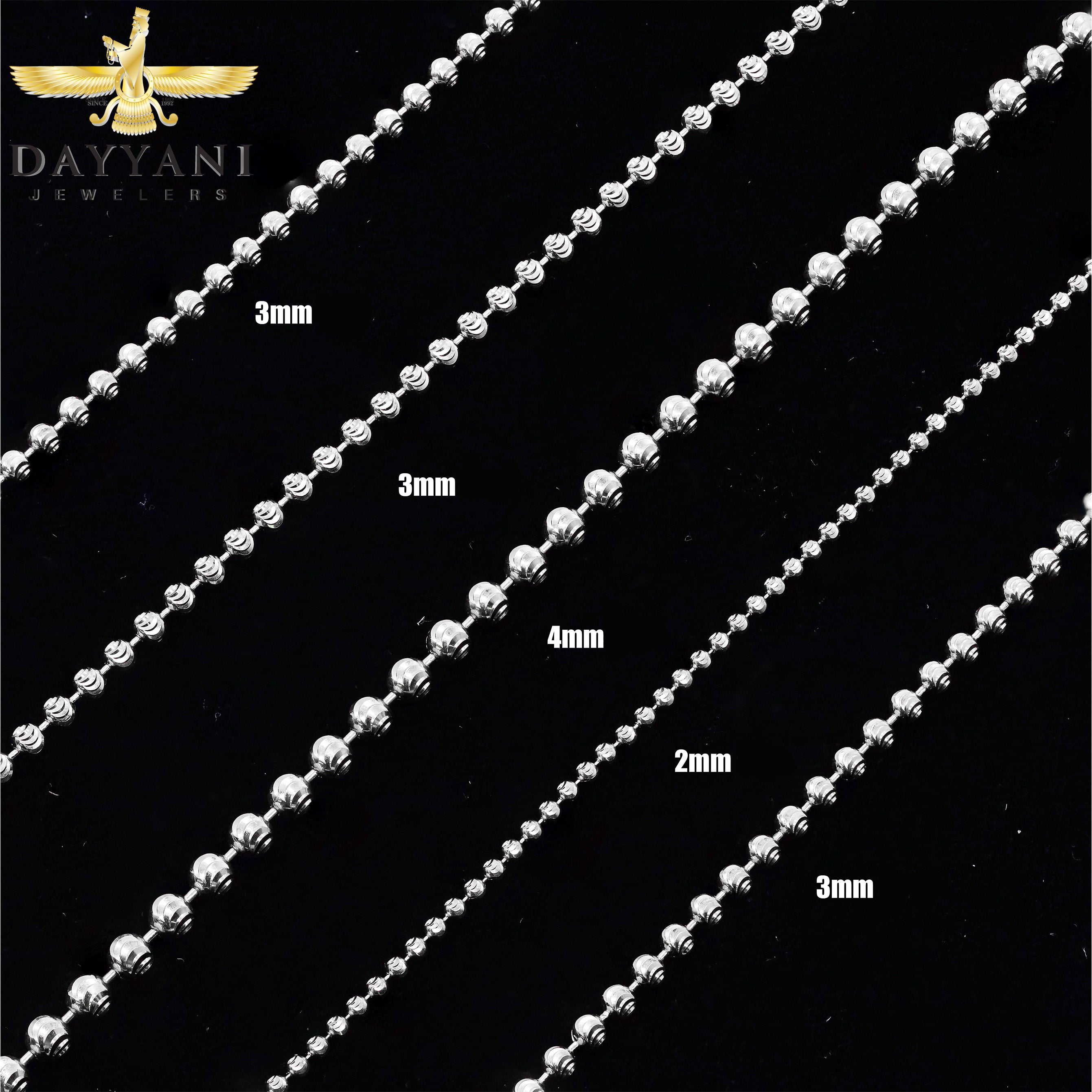 10KT Solid Moon Cut White Gold Chain