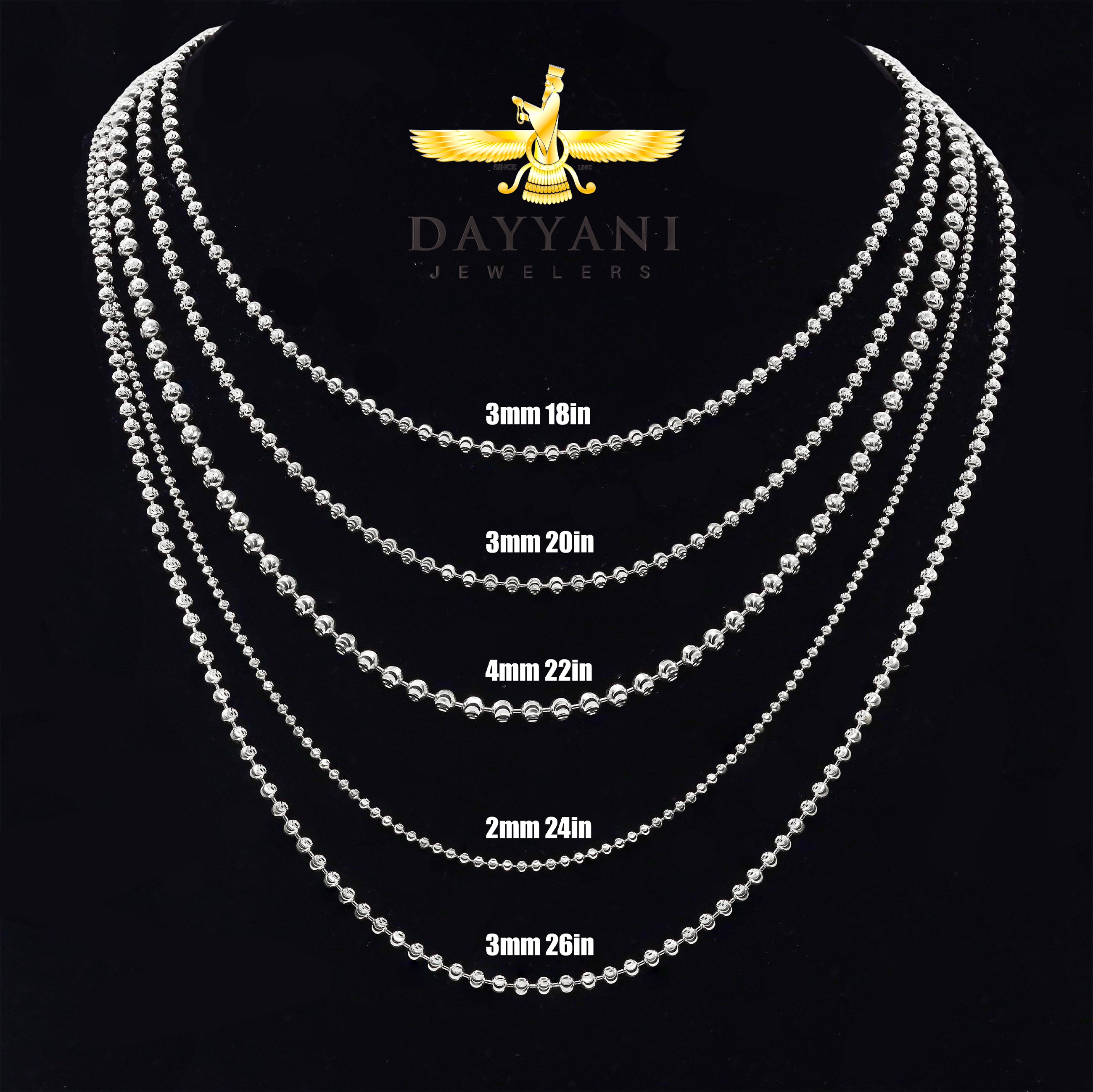 10KT Solid Moon Cut White Gold Chain
