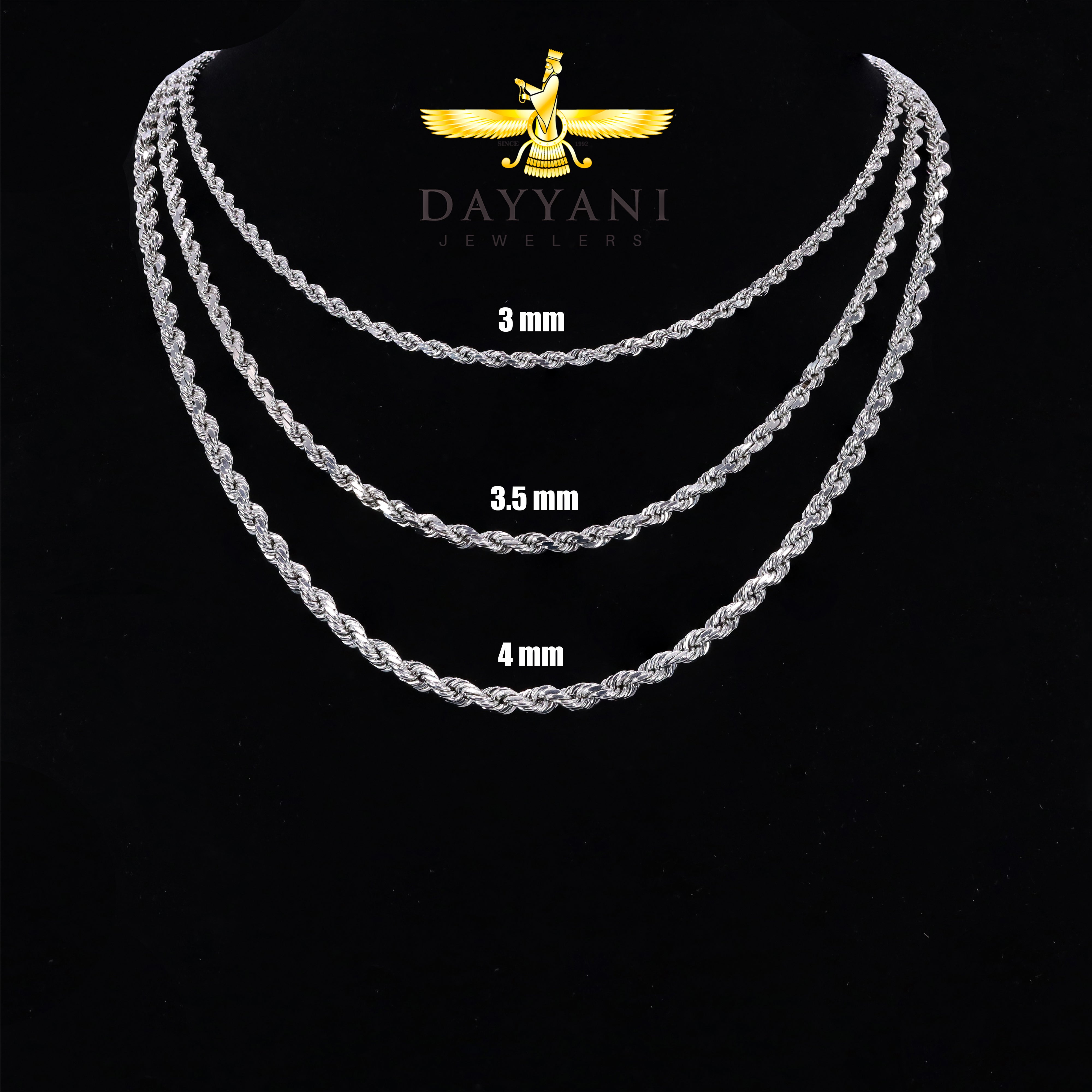 14KT Solid Rope White Gold Chain