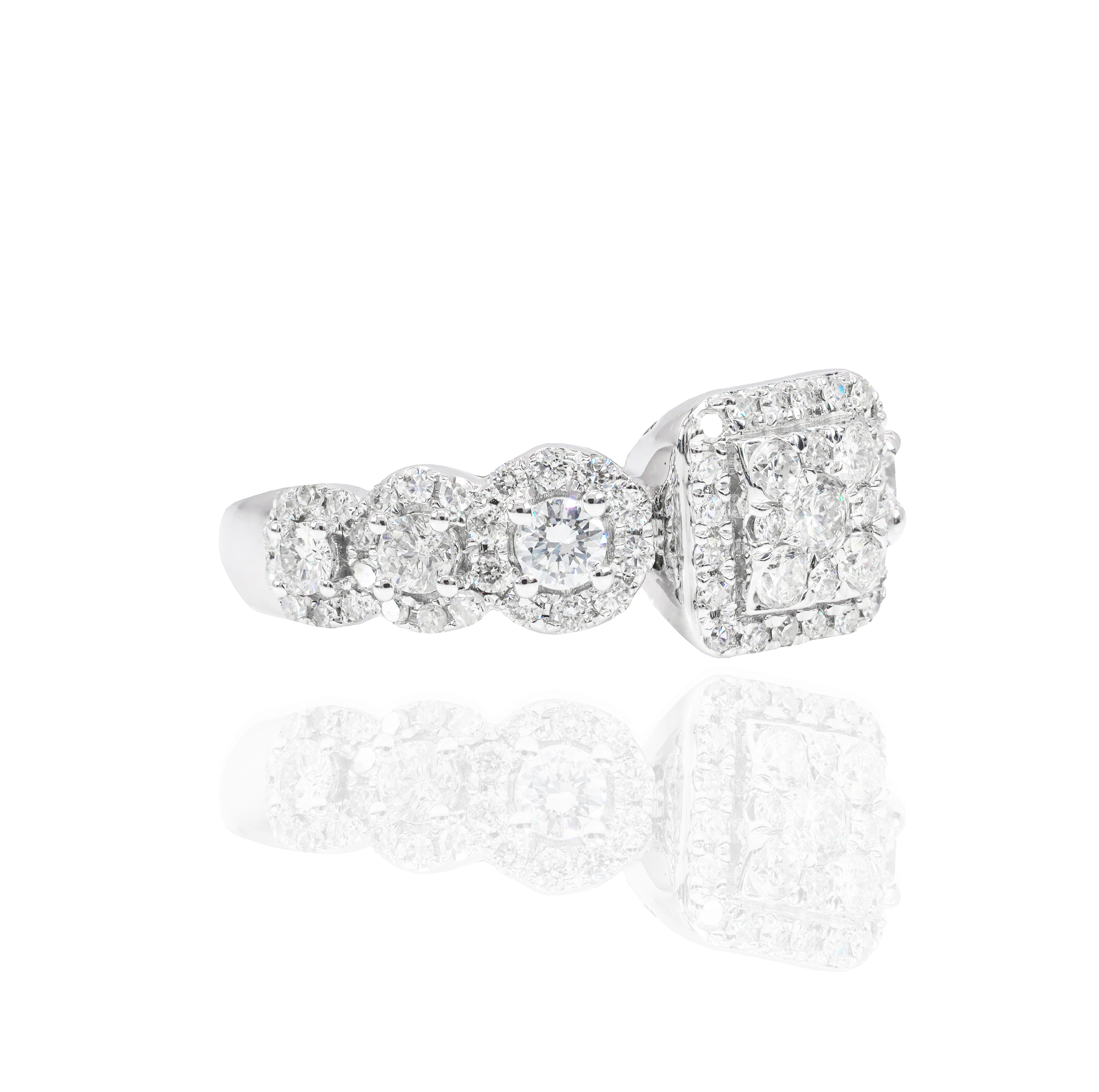Princess Shaped with Halo Diamond Engagement Ring & Gradual Band