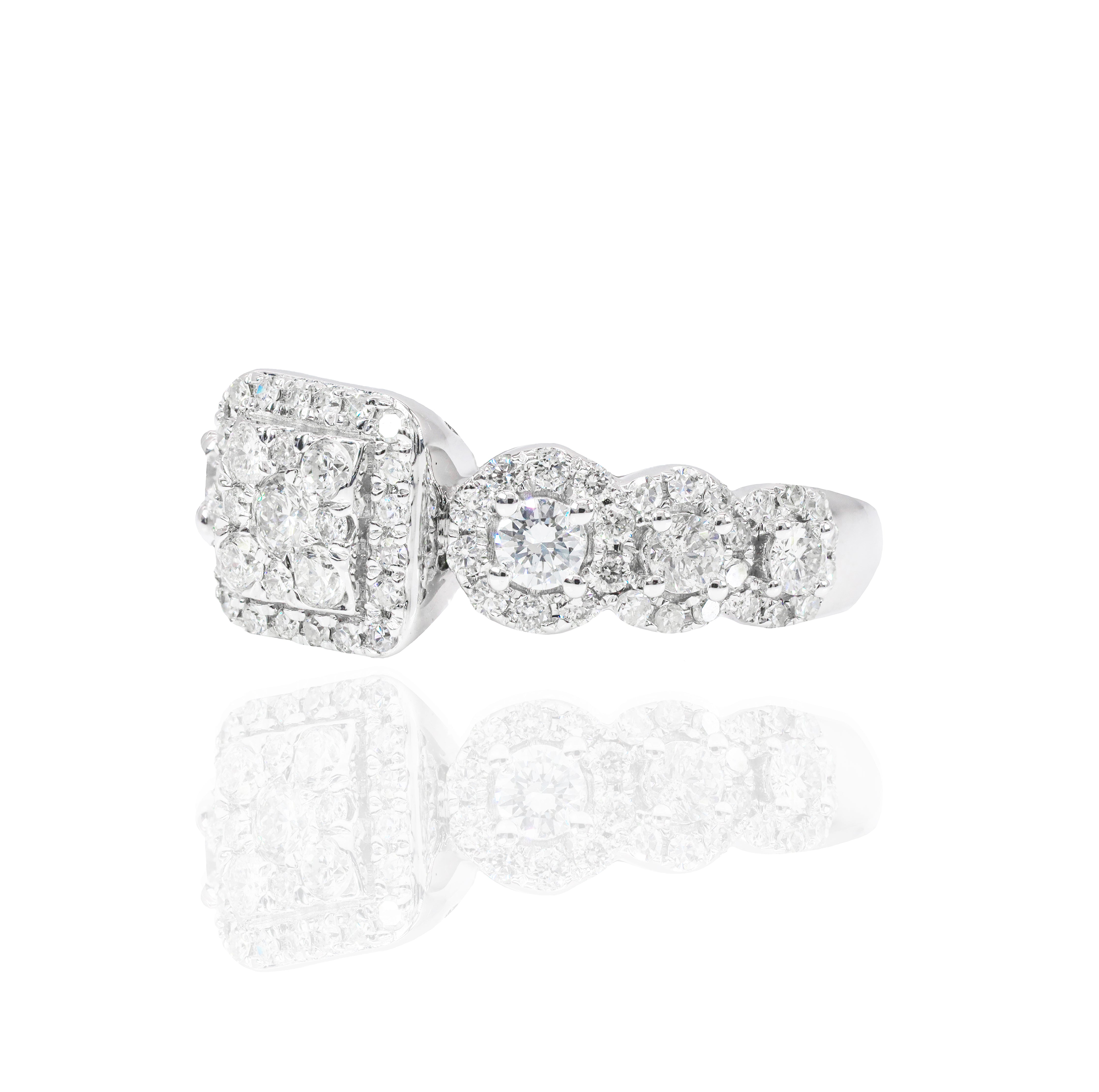 Princess Shaped with Halo Diamond Engagement Ring & Gradual Band
