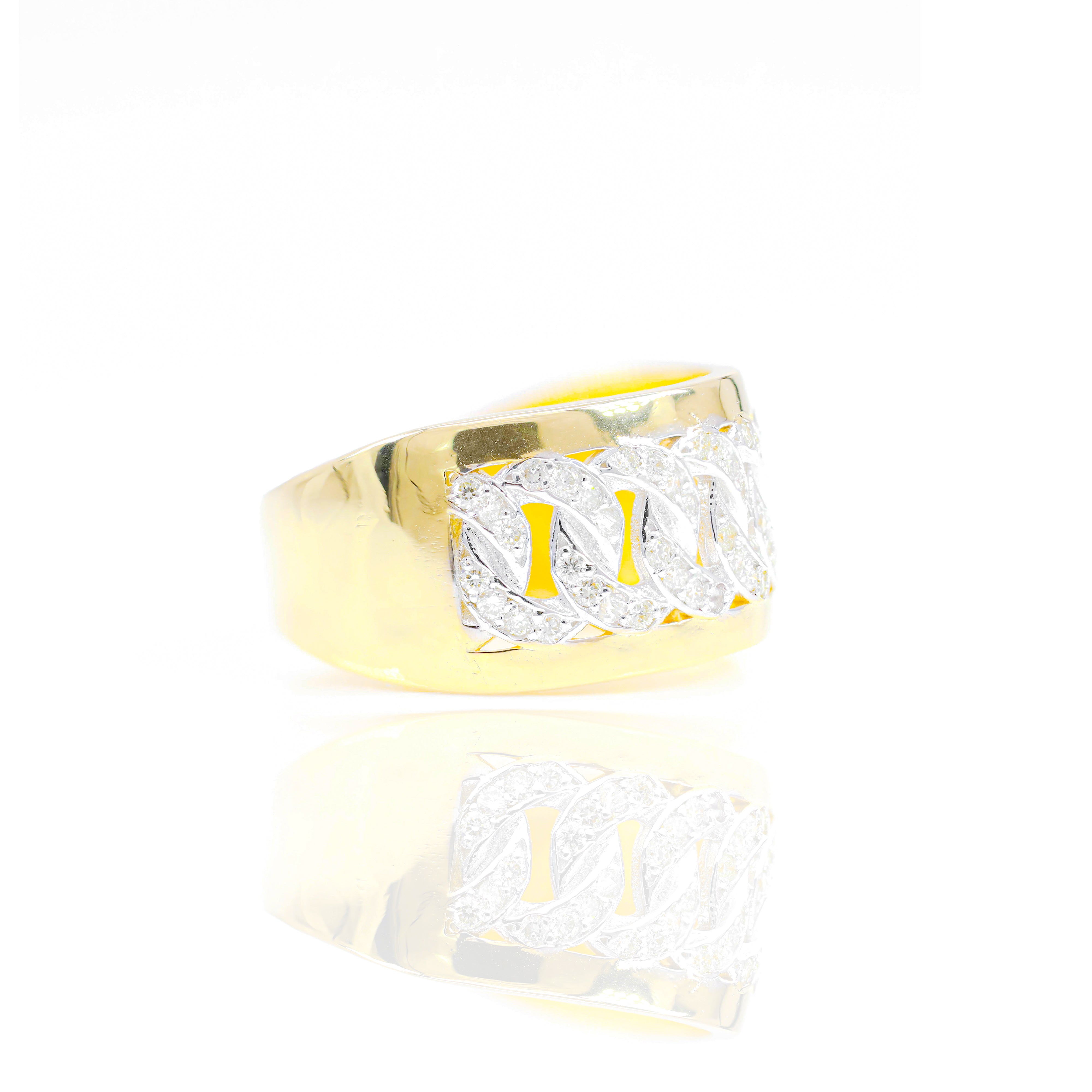 Two Tone Diamond Cuban Ring with Solid Gold Band